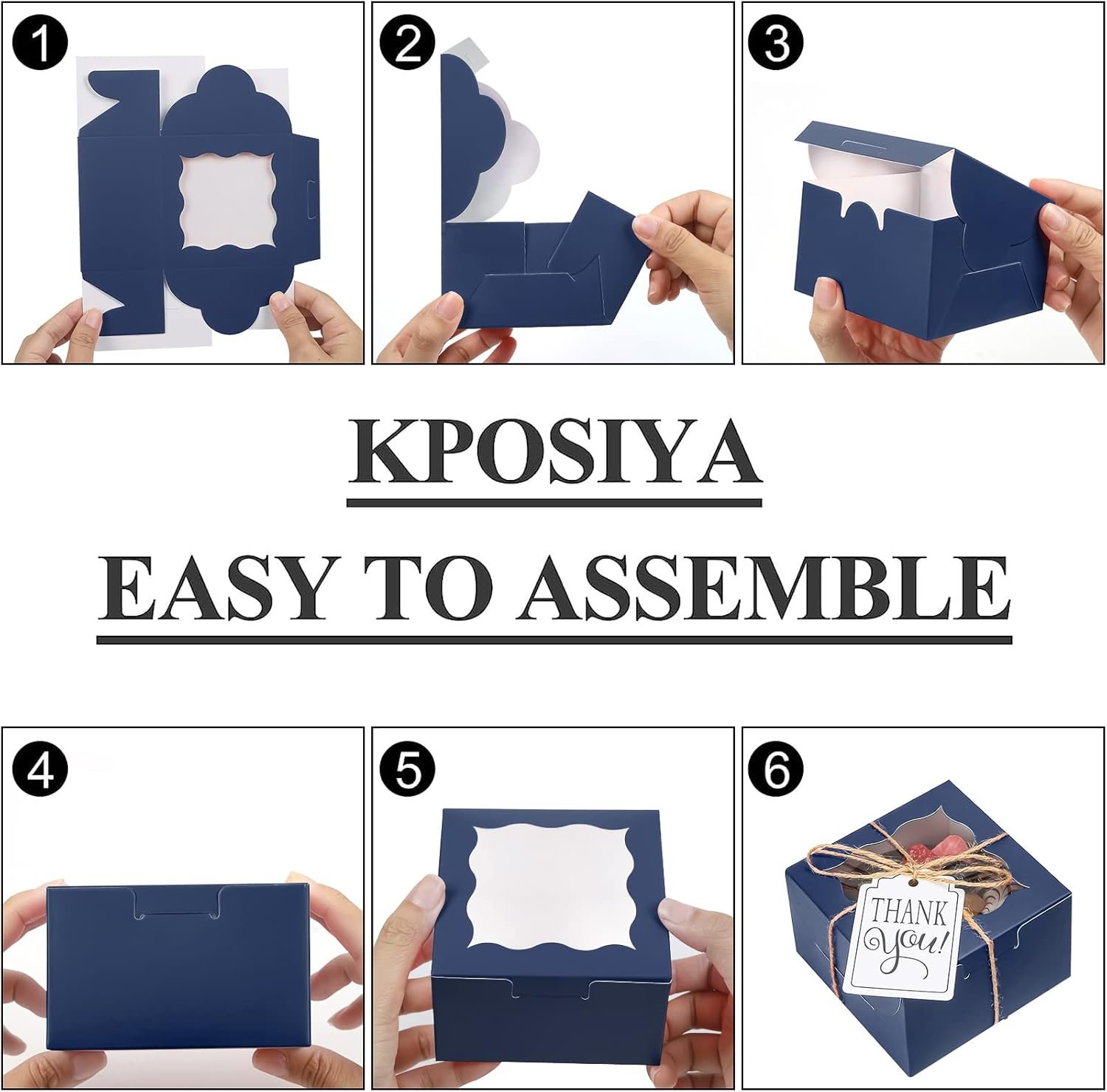 Wholesale 60 Pcs 4x4x2.5 Inch Blue Bakery Boxes with Window Kraft Paper Individual Packaging for Cupcakes Cookies Pastries Pies Donuts Macarons Factory