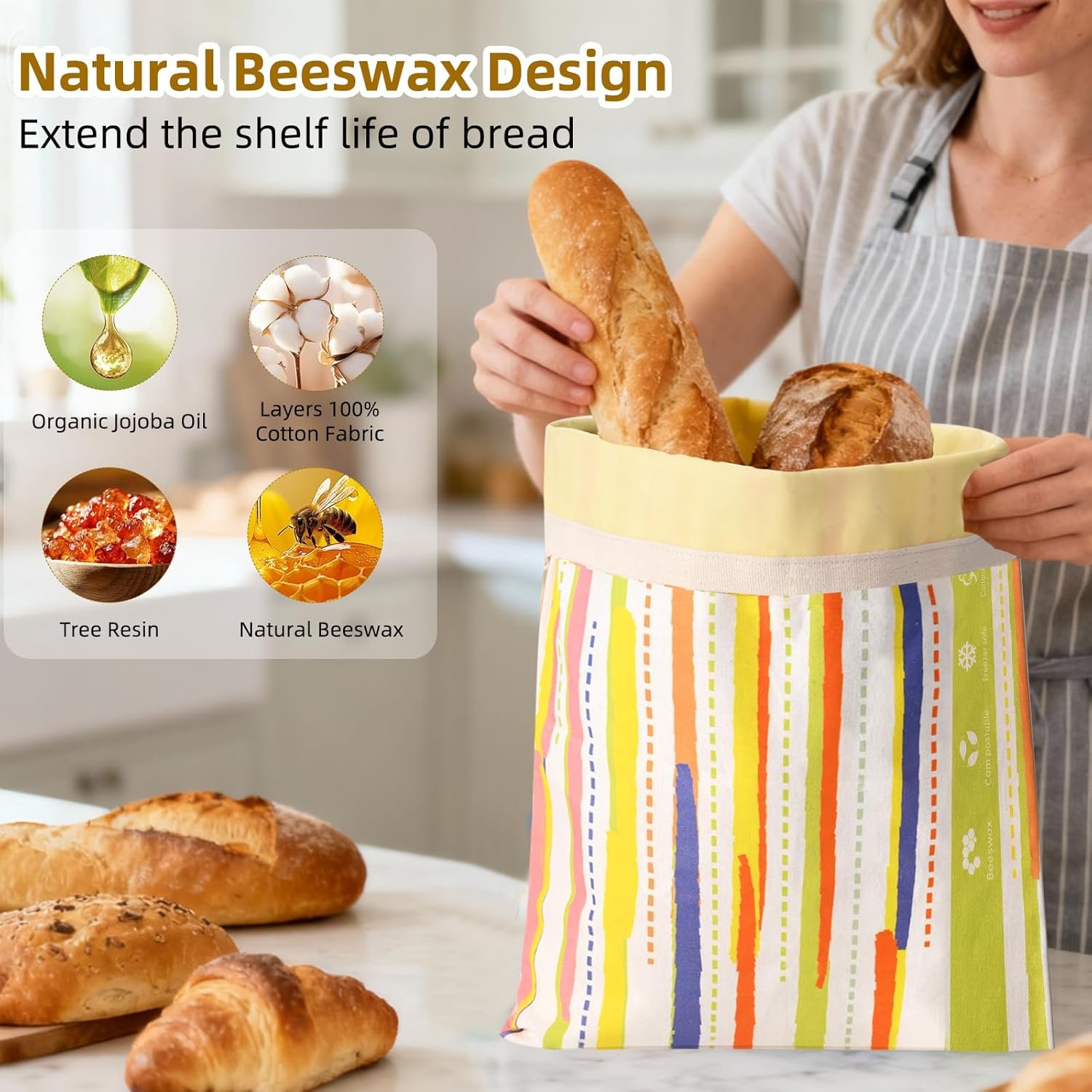 OEM XL 2-Pack Reusable Beeswax Bread Bags for Sourdough Homemade Storage Keeps Fresh Easy Clean Portable Large Capacity Factory OEM XL 2-Pack Reusable Beeswax Bread Bags for Sourdough Homemade Storage Keeps Fresh Easy Clean Portable Large Capacity Factory