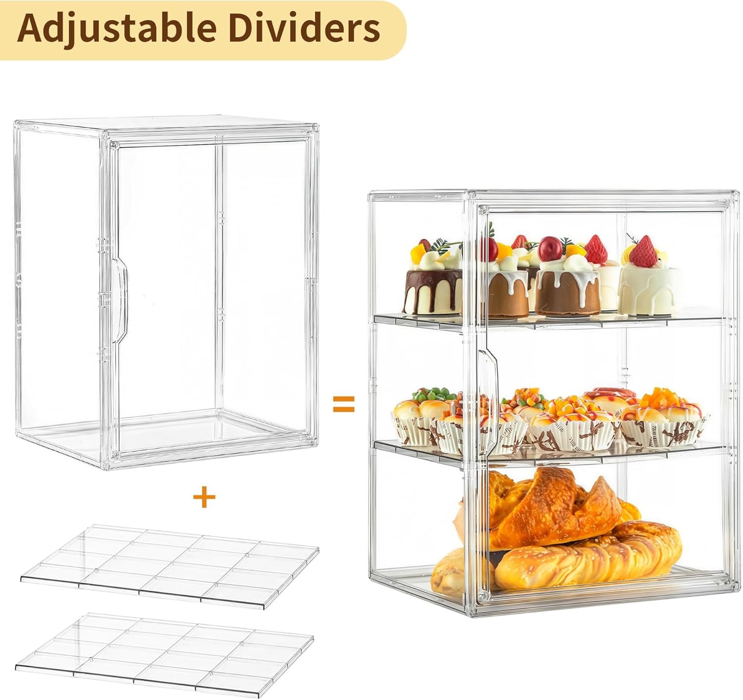 OEM Large 3-Tier Adjustable Pastry Display Case Bread Box Clear Storage with Magnetic Door for Kitchen Countertop Bagels Donuts Factory