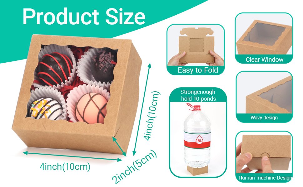 Wholesale 50-Count 4x4x2 Inch Food-Safe Brown Bakery Boxes for Pastries Cookies Truffles Wedding Favors Cakes Pies Cinnamon Rolls Factory