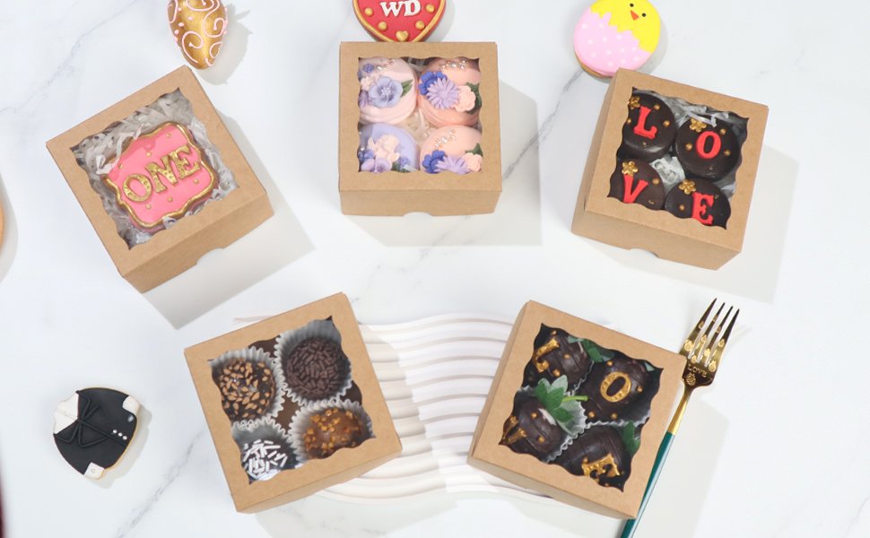 Wholesale 50-Count 4x4x2 Inch Food-Safe Brown Bakery Boxes for Pastries Cookies Truffles Wedding Favors Cakes Pies Cinnamon Rolls Factory