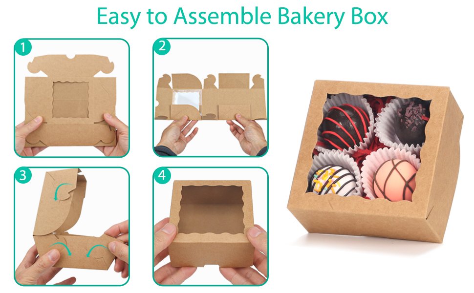 Wholesale 50-Count 4x4x2 Inch Food-Safe Brown Bakery Boxes for Pastries Cookies Truffles Wedding Favors Cakes Pies Cinnamon Rolls Factory