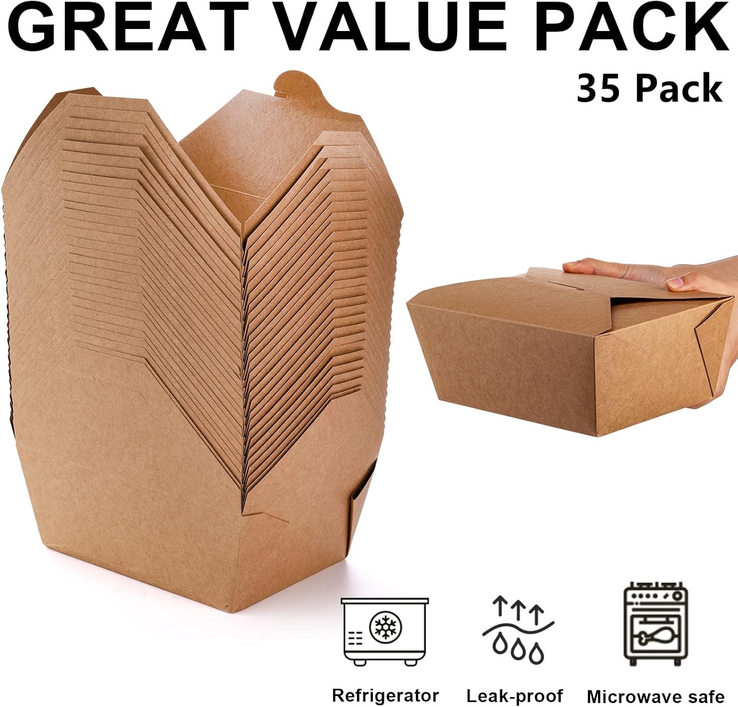 Wholesale 35 Pack 110 Oz Large Kraft Paper Takeout Food Containers Leakproof Grease Resistant Microwaveable Disposable Brown Boxes Factory