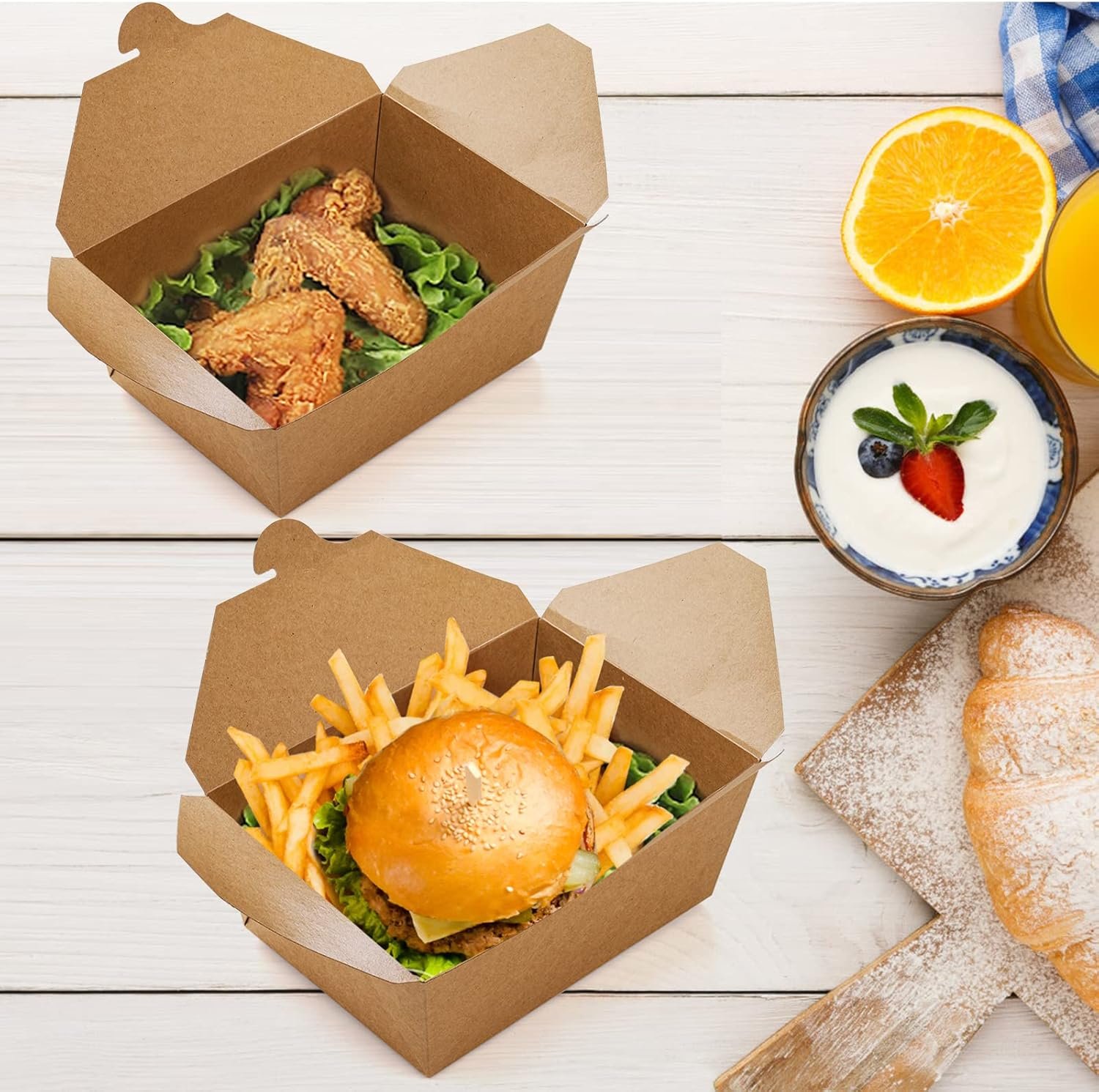 Wholesale 35 Pack 110 Oz Large Kraft Paper Takeout Food Containers Leakproof Grease Resistant Microwaveable Disposable Brown Boxes Factory