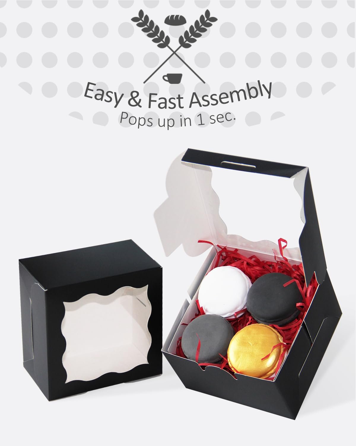 Wholesale Black Bakery Box with Window 4x4x2.5 Inch 30 Packs Small Macaron Donut Pastry Cookie Boxes for Parties Factory