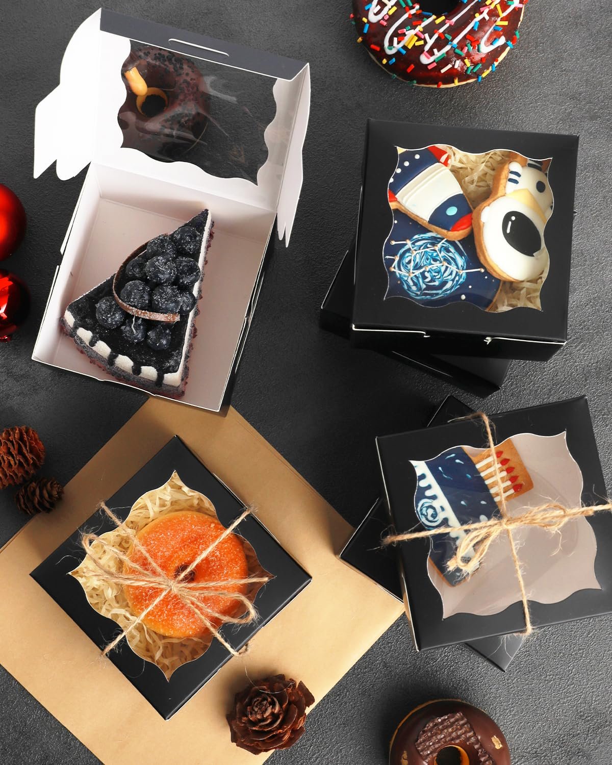 Wholesale Black Bakery Box with Window 4x4x2.5 Inch 30 Packs Small Macaron Donut Pastry Cookie Boxes for Parties Factory