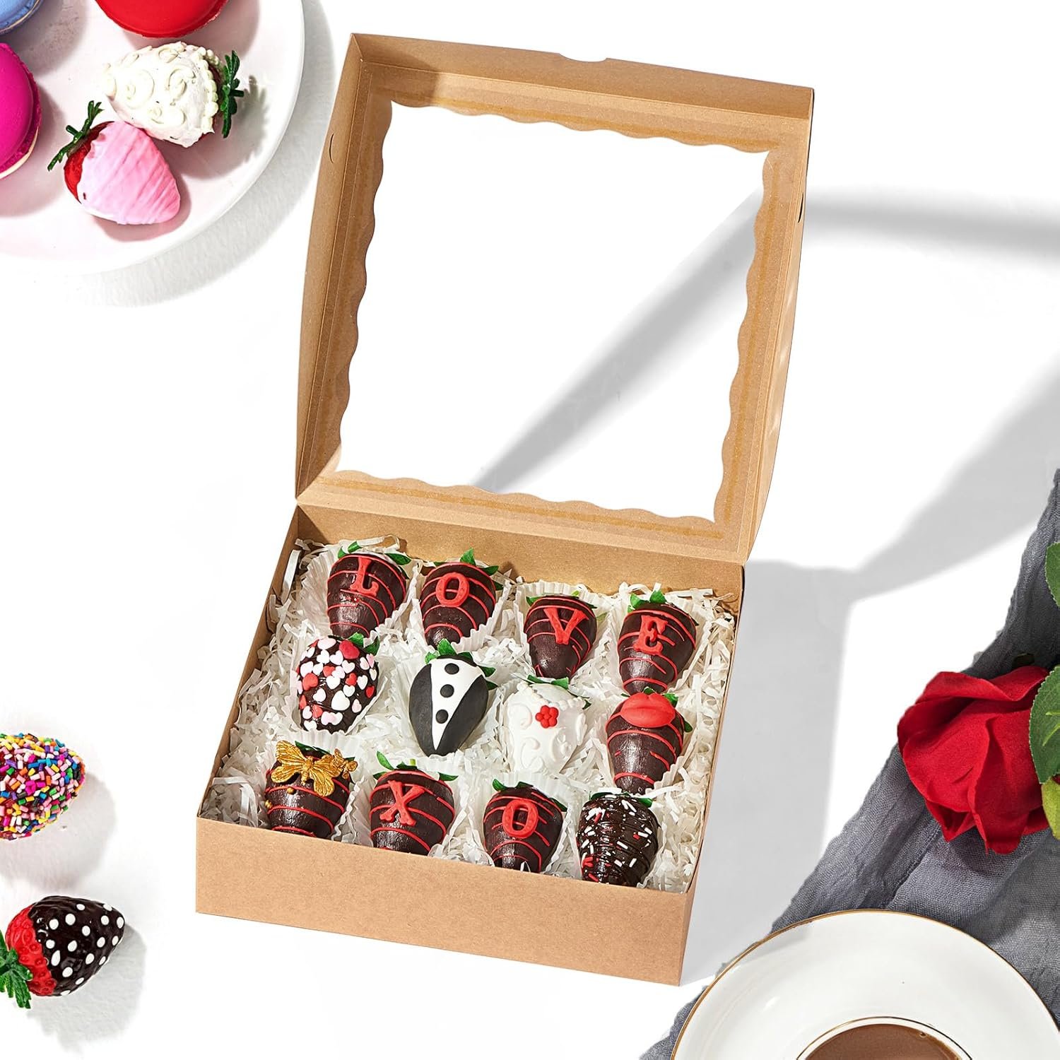 Wholesale 6PCS 9x9x2.5 Inch Brown Bakery Boxes with Window for Chocolate Strawberries Macarons Truffles Ideal for Thanksgiving Mother's Day Christmas Party Favors Holidays Factory Wholesale 6PCS 9x9x2.5 Inch Brown Bakery Boxes with Window for Chocolate Strawberries Macarons Truffles Ideal for Thanksgiving Mother's Day Christmas Party Favors Holidays Factory