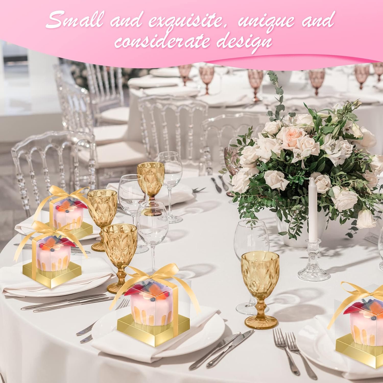 Wholesale 50 Clear Individual 3.5-Inch Cupcake Boxes Plastic Single Containers with Inserts and Ribbon for Cake Storage Holders Kitchen Gold Factory