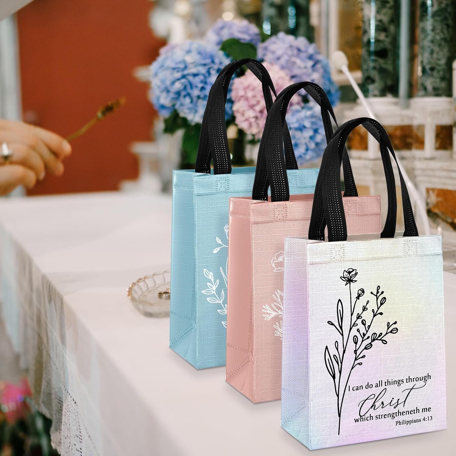 Wholesale 60 Pcs Reusable Non-Woven Christian Gift Bags Medium Floral Bible Verse Church Welcome Totes with Handles for Holiday Easter Sunday School Religious Events (Mild Colors) Factory