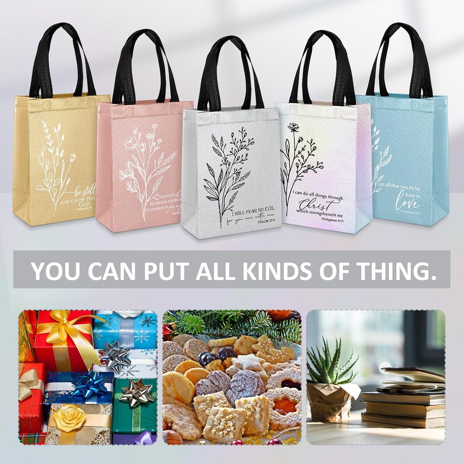 Wholesale 60 Pcs Reusable Non-Woven Christian Gift Bags Medium Floral Bible Verse Church Welcome Totes with Handles for Holiday Easter Sunday School Religious Events (Mild Colors) Factory