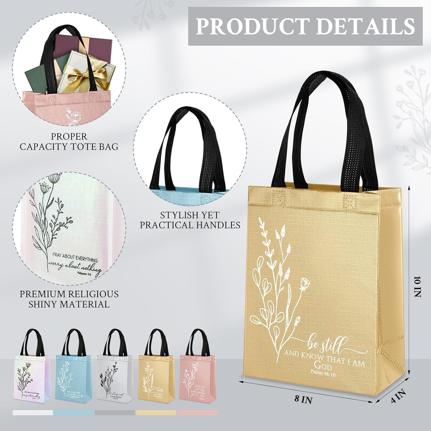 Wholesale 60 Pcs Reusable Non-Woven Christian Gift Bags Medium Floral Bible Verse Church Welcome Totes with Handles for Holiday Easter Sunday School Religious Events (Mild Colors) Factory