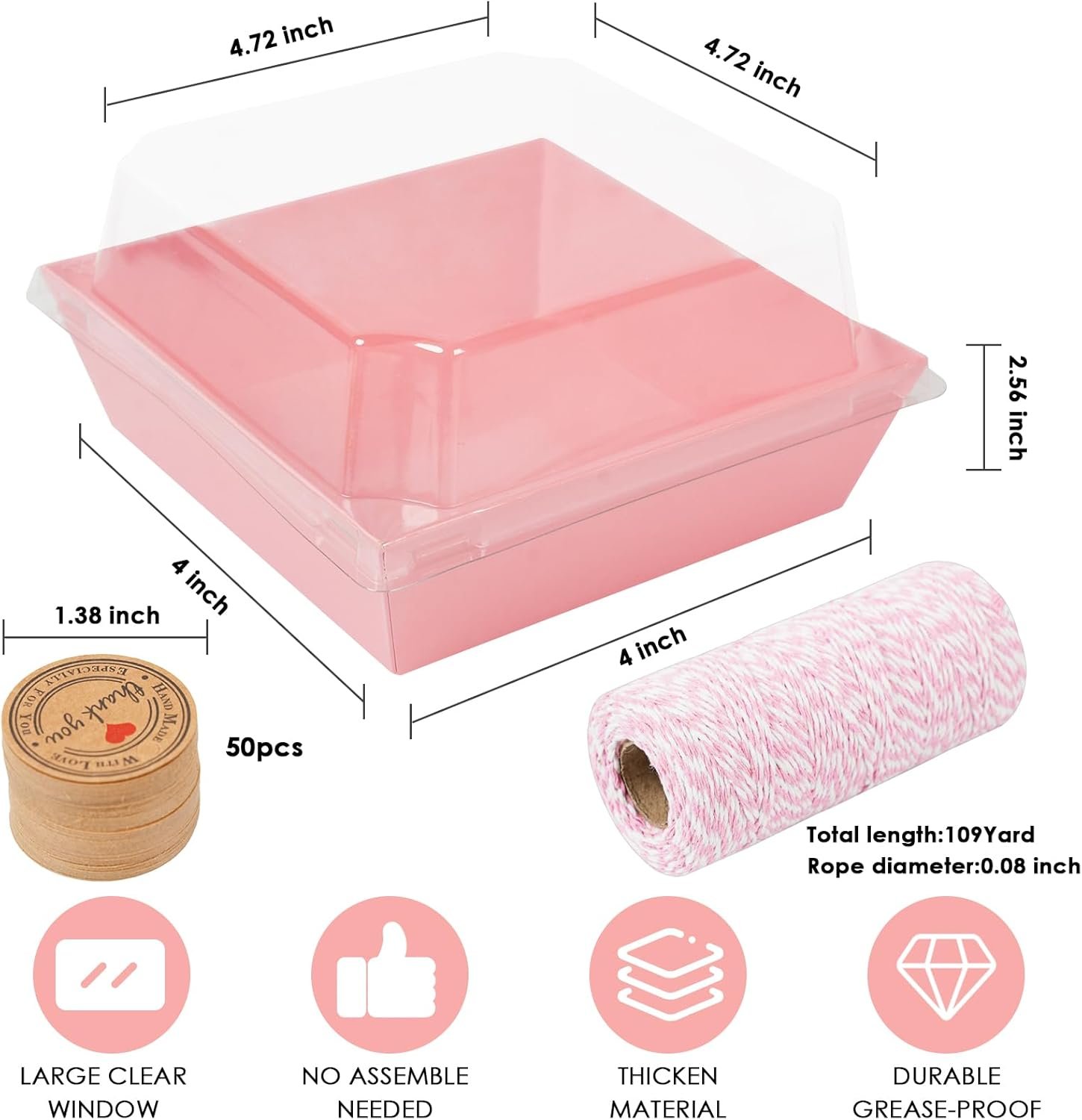 Wholesale 50 Pack 4-Inch Pink Oil-Proof Kraft Paper Charcuterie Boxes with Clear Lids for Sandwiches Cookies Cupcakes Hot Cocoa Strawberries Factory Wholesale 50 Pack 4-Inch Pink Oil-Proof Kraft Paper Charcuterie Boxes with Clear Lids for Sandwiches Cookies Cupcakes Hot Cocoa Strawberries Factory