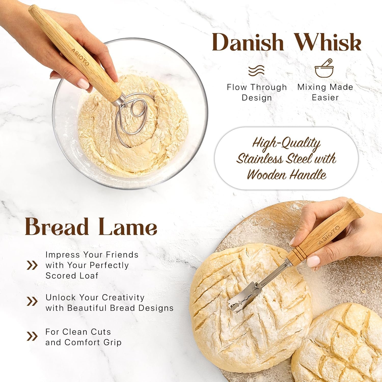 OEM Banneton Bread Proofing Basket Set Complete Sourdough Starter Kit with Lame Danish Whisk Bowl Dough Scraper 2 Slings Baking Mat Factory