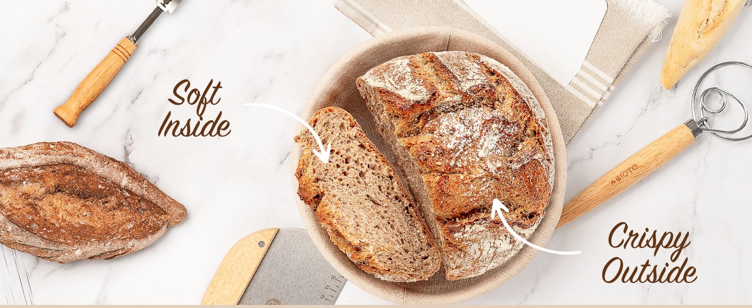 OEM Banneton Bread Proofing Basket Set Complete Sourdough Starter Kit with Lame Danish Whisk Bowl Dough Scraper 2 Slings Baking Mat Factory