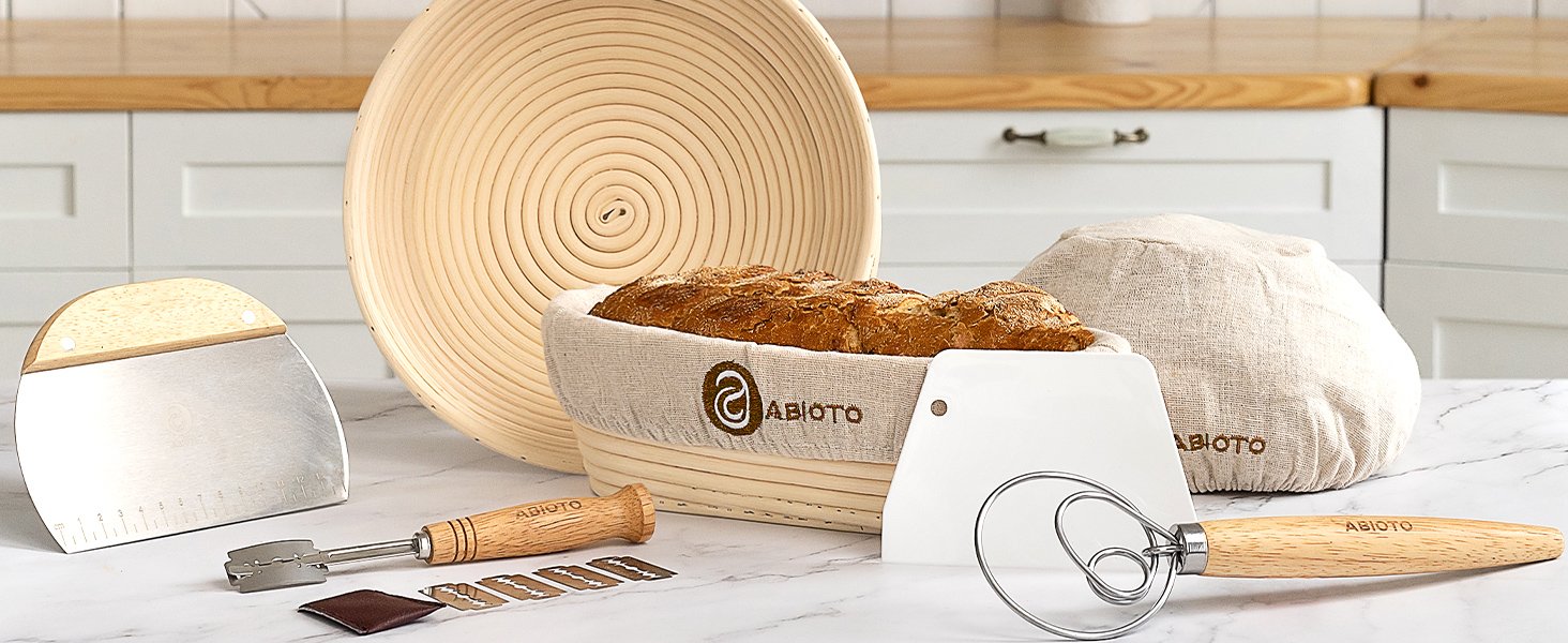 OEM Banneton Bread Proofing Basket Set Complete Sourdough Starter Kit with Lame Danish Whisk Bowl Dough Scraper 2 Slings Baking Mat Factory