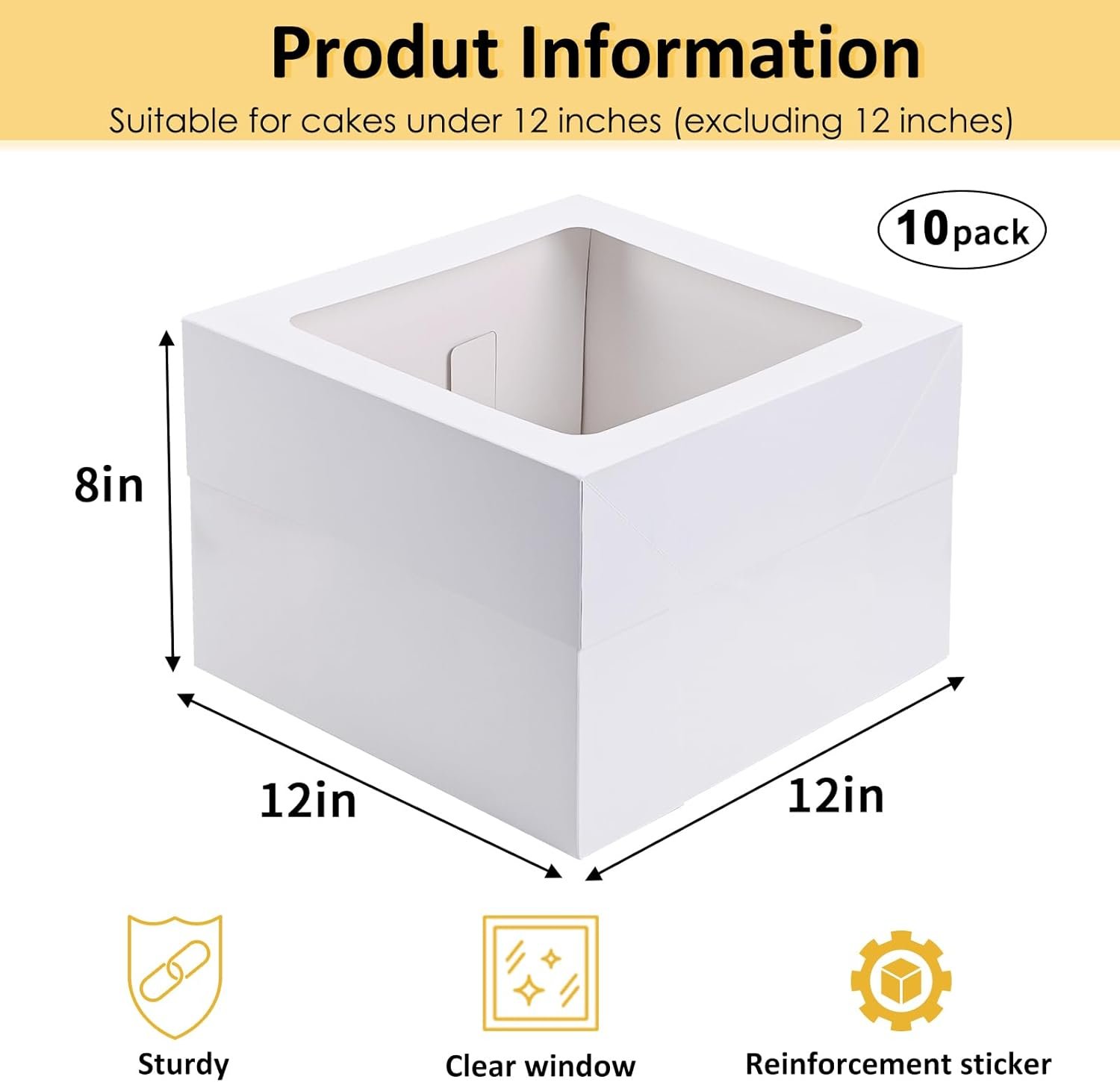 Wholesale 10pcs 12x12x8 Inch White Cake Boxes with Window Tall Bakery Dessert Cardboard Containers for Cakes Cupcakes Pies Donuts Cookies supplier