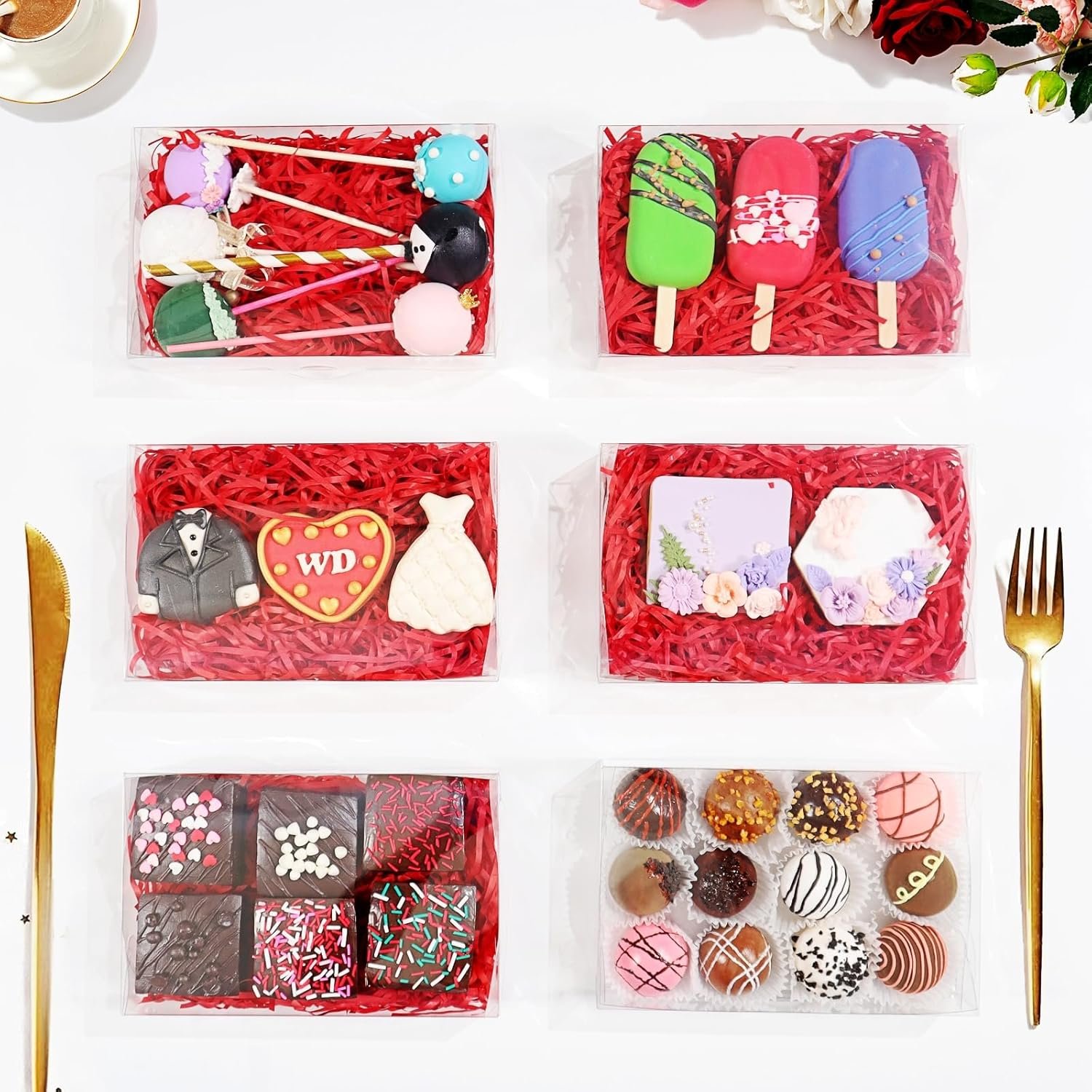 Wholesale 50 Clear Window Cookie Boxes 7x4.3x1.5 Inch for Chocolate Truffles Brownies Bakery Pastries Gifts Soaps Donuts Cakes Party Favors Christmas Factory