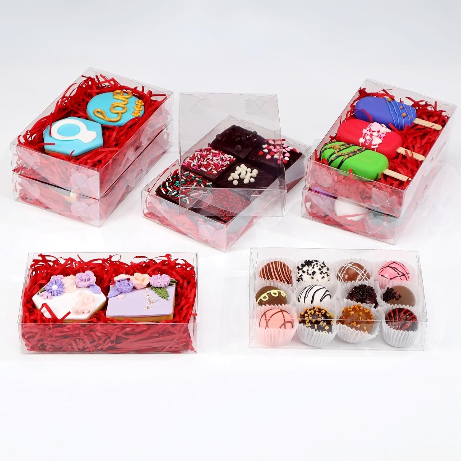 Wholesale 50 Clear Window Cookie Boxes 7x4.3x1.5 Inch for Chocolate Truffles Brownies Bakery Pastries Gifts Soaps Donuts Cakes Party Favors Christmas Factory