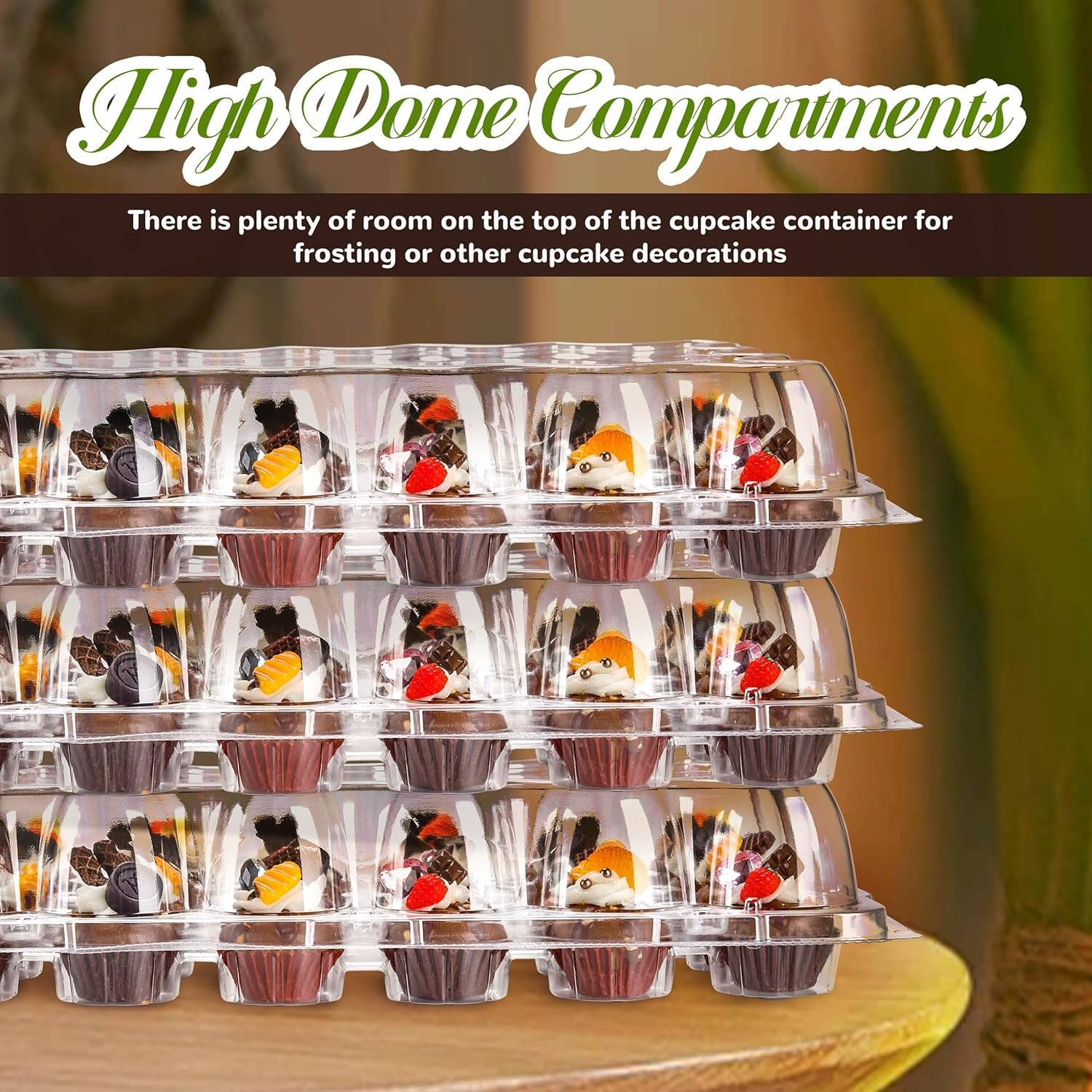 Wholesale 15-Pack 24-Count Mini Cupcake Containers with Detachable Tall Dome Lids Stackable Plastic Holders for 360 Cupcakes BPA-Free Factory