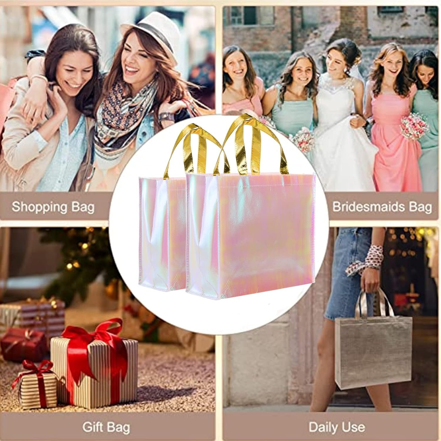 Wholesale 20 Pieces Glossy Reusable Pink Non Woven Tote Bags with Handles Fashionable Bridesmaid Gift Durable Shopping Bags for Wedding Bachelorette Birthday Party Factory