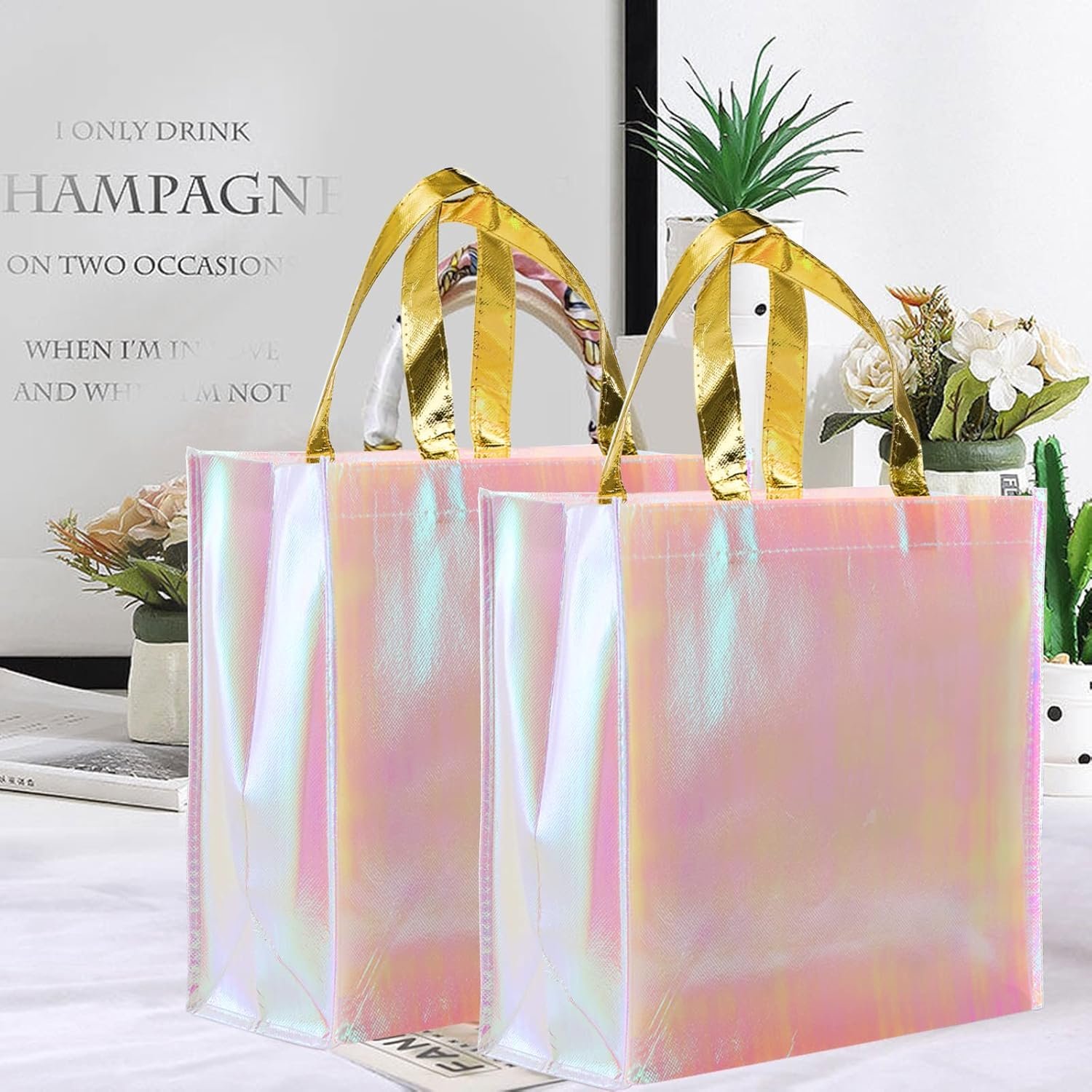Wholesale 20 Pieces Glossy Reusable Pink Non Woven Tote Bags with Handles Fashionable Bridesmaid Gift Durable Shopping Bags for Wedding Bachelorette Birthday Party Factory