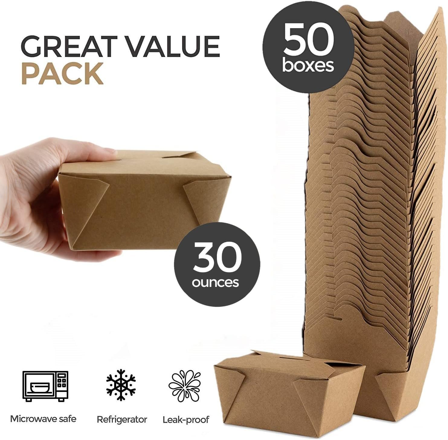 Wholesale 30 oz Microwaveable Kraft Brown Take Out Boxes 50 Pack Leak Grease Resistant for Restaurants Catering Parties Factory Wholesale 30 oz Microwaveable Kraft Brown Take Out Boxes 50 Pack Leak Grease Resistant for Restaurants Catering Parties Factory