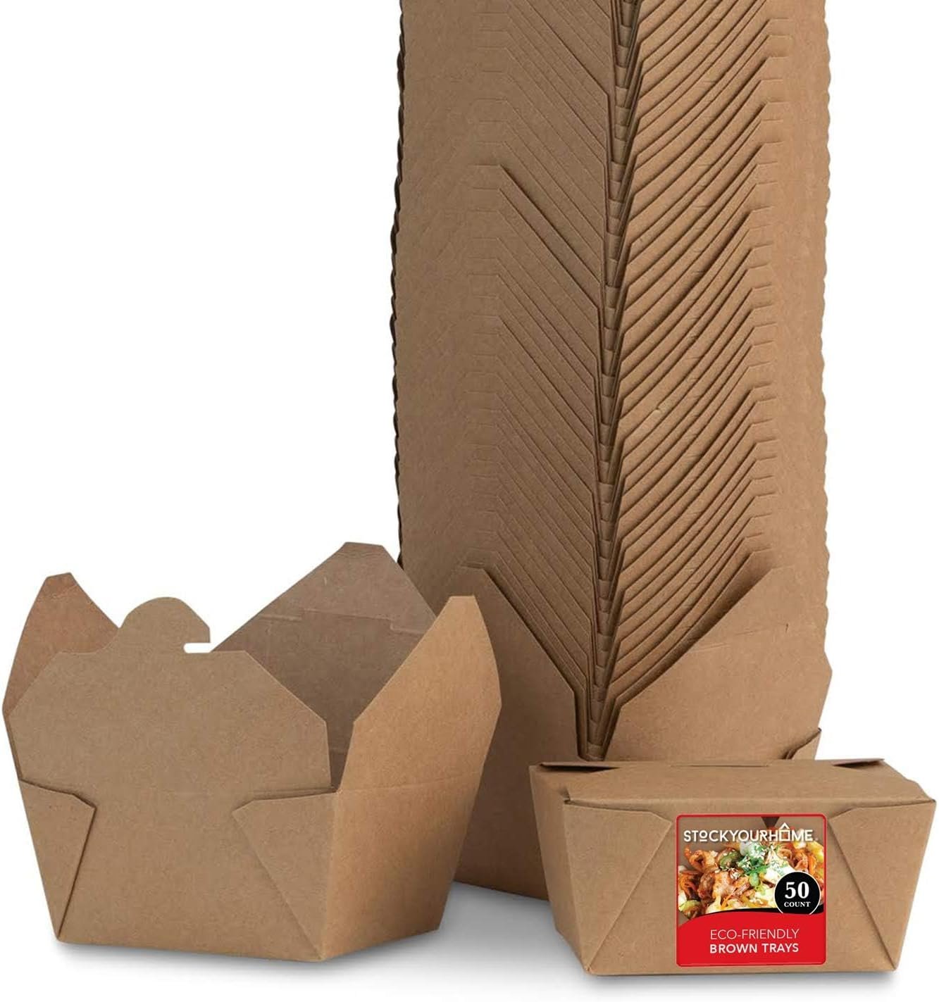 Stock Your Home Take Out Food Containers Microwaveable Kraft Brown Take Out Boxes 30 oz (50 Pack) Leak and Grease Resistant for Restaurant, Catering and Party