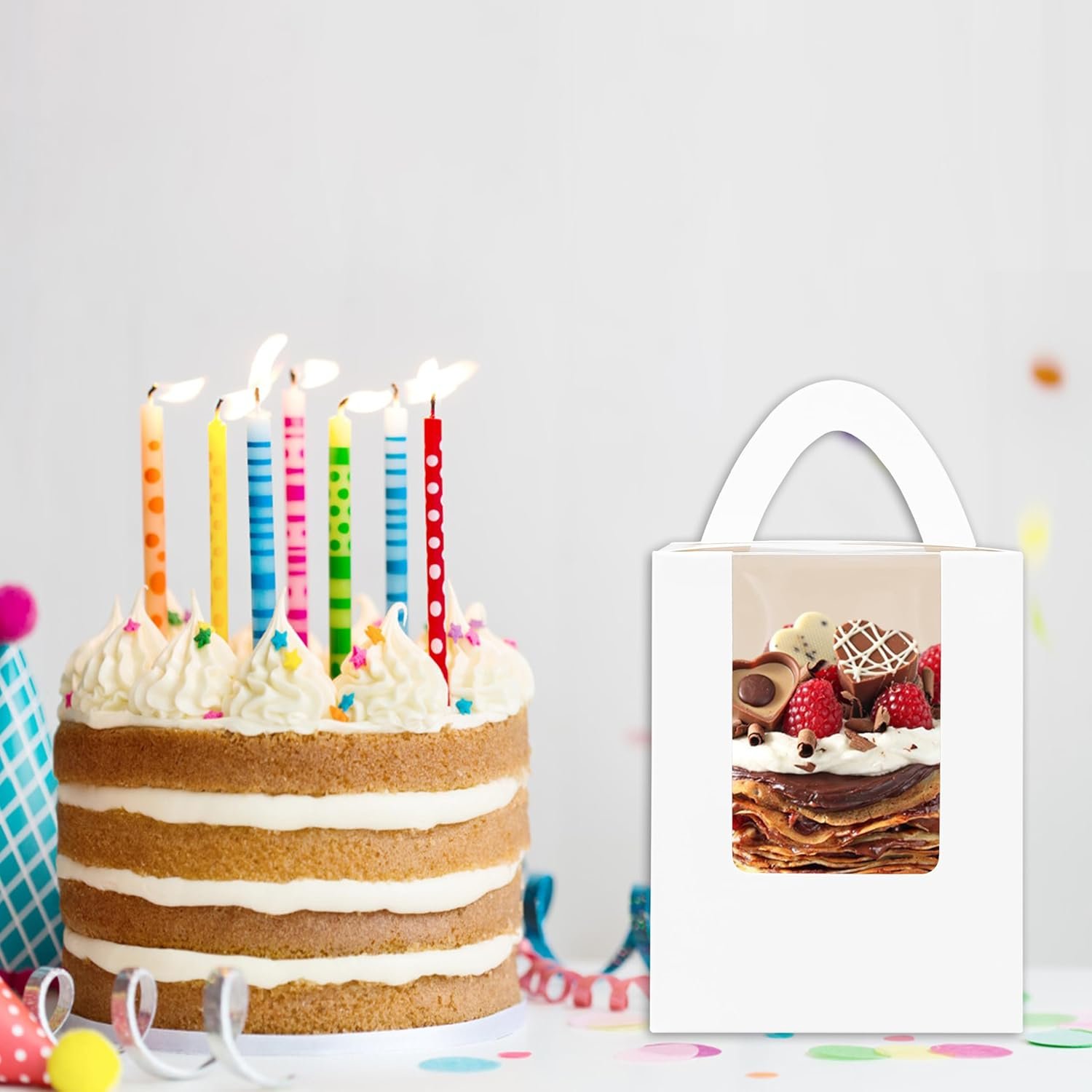 Wholesale 60 Packs White Cupcake Boxes with Window Inserts Handles 3.5x3.5x4.5 Inch Portable Individual Cardboard Containers for Cookies Donuts Candy Muffins Includes Stickers Factory