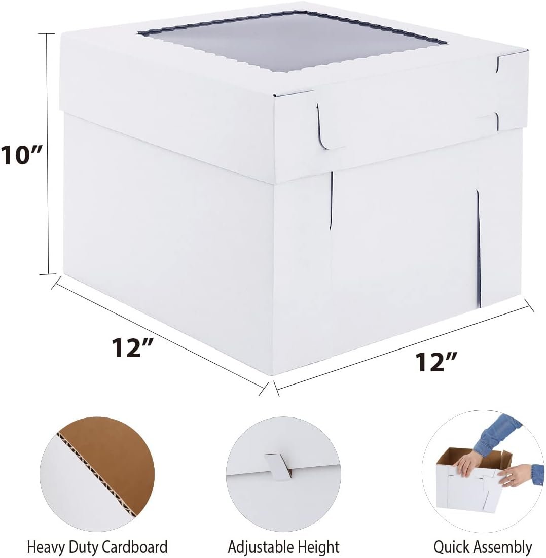 Wholesale Tall Cake Boxes for Tiered Cakes 12x12x10 Inch 10 Pack Thick Sturdy Bakery Boxes with Window White Disposable Containers Carriers for Birthdays Factory