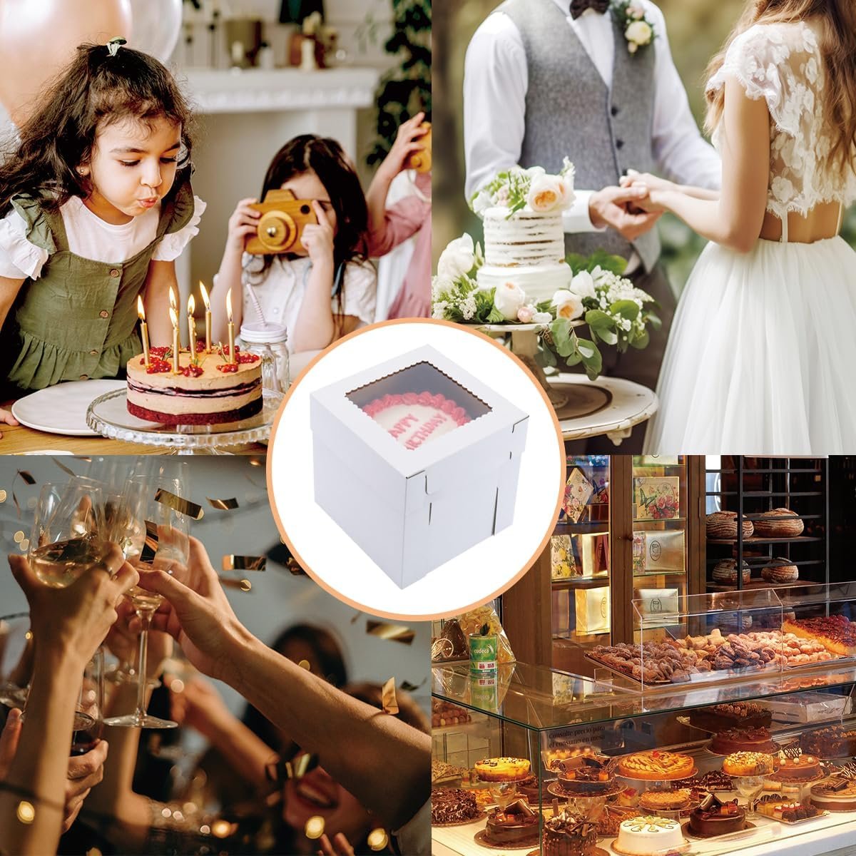 Wholesale Tall Cake Boxes for Tiered Cakes 12x12x10 Inch 10 Pack Thick Sturdy Bakery Boxes with Window White Disposable Containers Carriers for Birthdays Factory