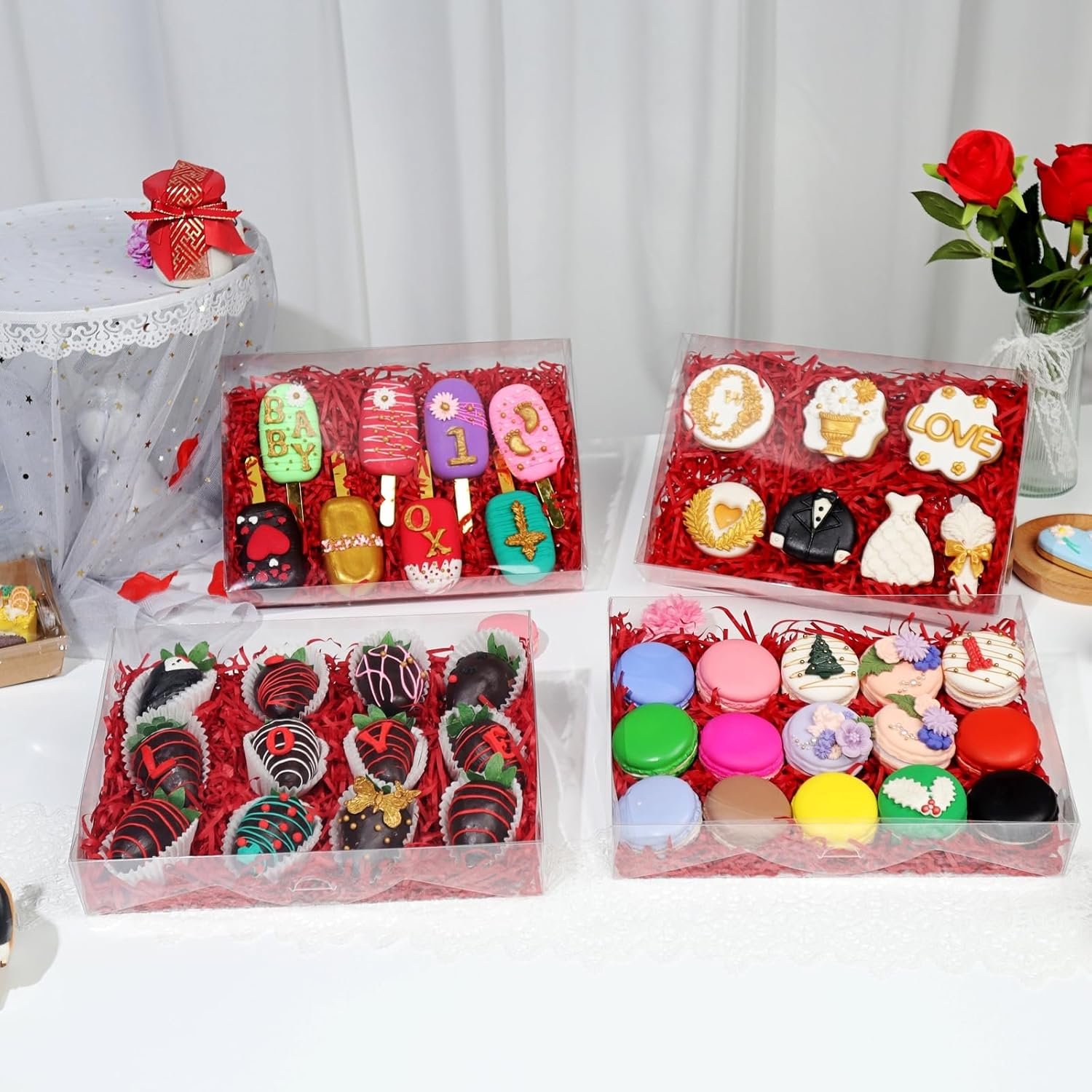 Wholesale 20PCS 10x7x2 Inch Clear Bakery Boxes for Cookies Macarons Strawberries and Party Favors Factory