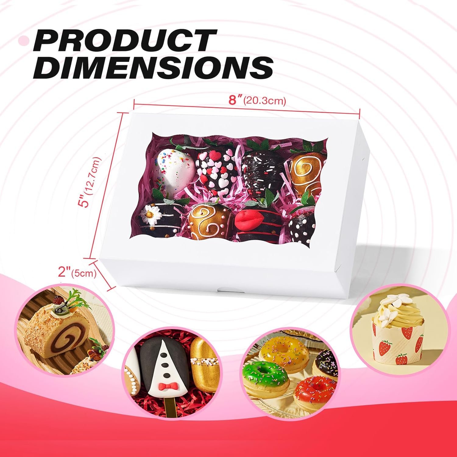 Wholesale 25PCS 8x5x2 Inch Window Bakery Boxes for Chocolate Covered Strawberries Cakesicles Truffles Pretzels and More Factory