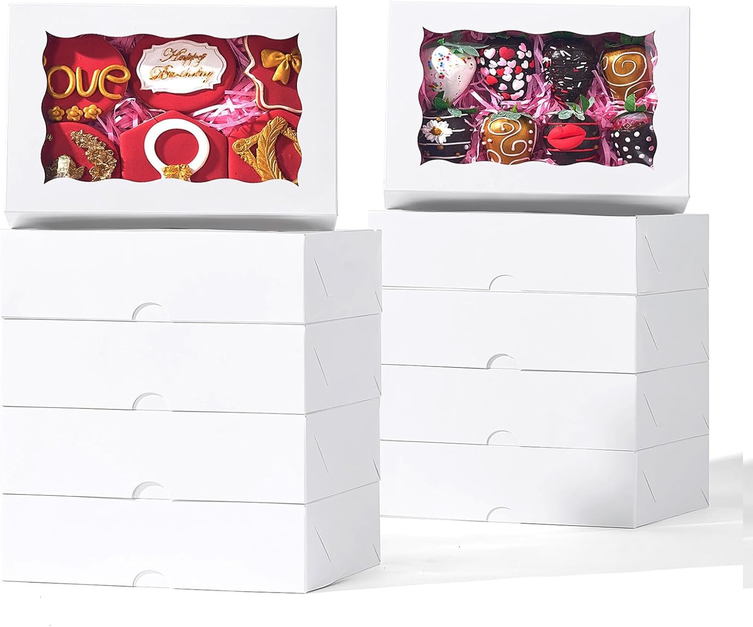 25PCS Bakery Boxes with Window (8x5x2 Inch) for Chocolate Covered Strawberries, Cakesickle, Chocolate Truffle, Pretzel & More