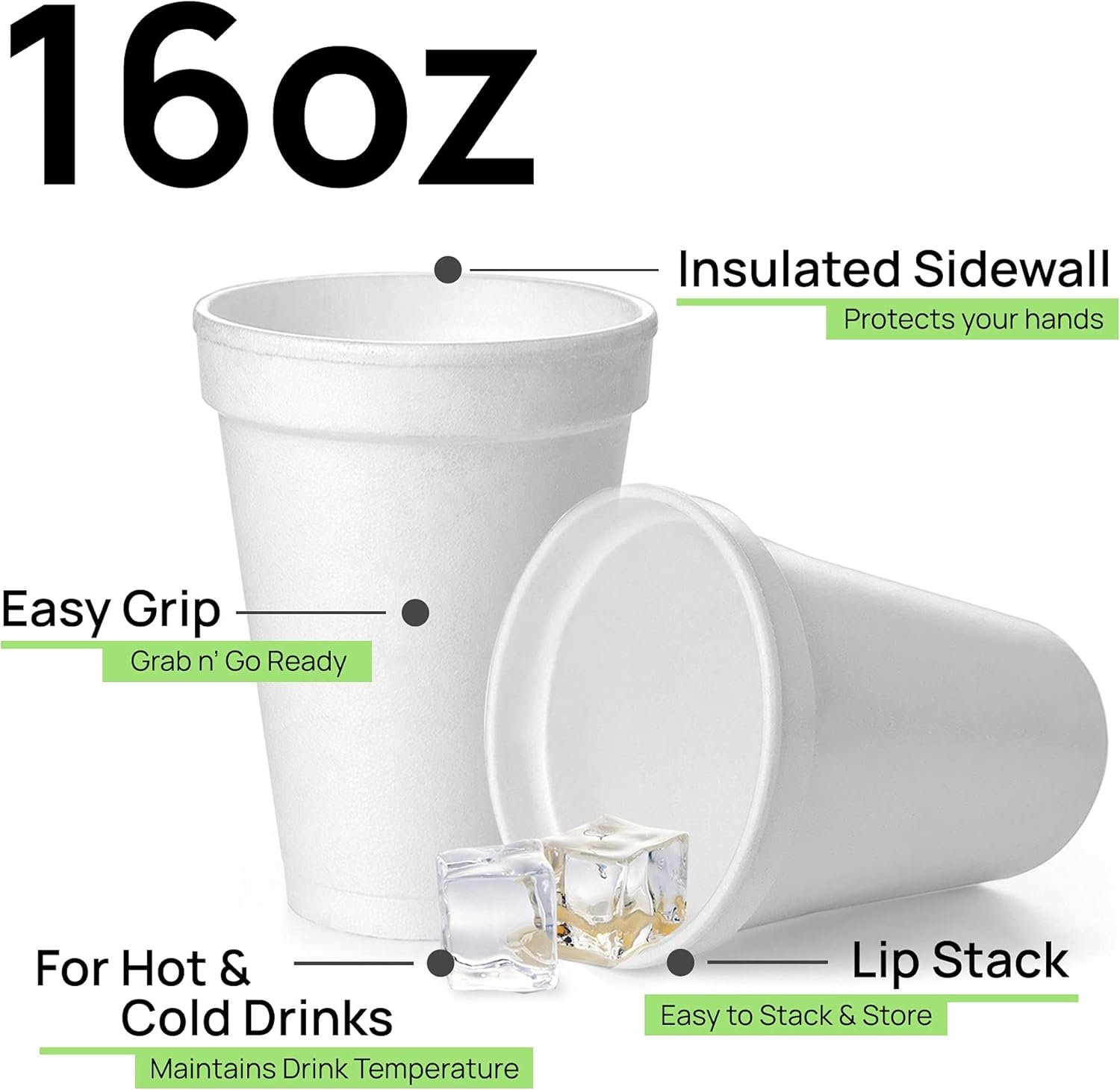 Wholesale 16 Oz Disposable White Foam Cups 50 Pack Insulates Hot Cold Beverages To-Go for Coffee Tea Hot Cocoa Soup Broth Smoothies Soda Juice Factory