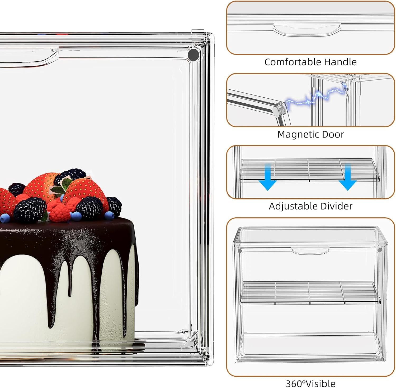OEM 2-Tier Pastry Display Case Acrylic Bread Box with Magnetic Door for Kitchen Countertop Large Bakery Container for Breads Muffins 15.3 x 9.8 x 11.4 Inches Factory