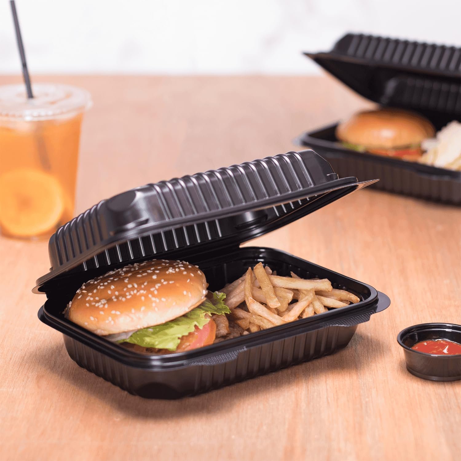 Wholesale Clamshell Takeout Food Containers 9x6 Inches 250 Count Durable Microwavable Stackable Crack-Resistant Black Boxes Factory Wholesale Clamshell Takeout Food Containers 9x6 Inches 250 Count Durable Microwavable Stackable Crack-Resistant Black Boxes Factory