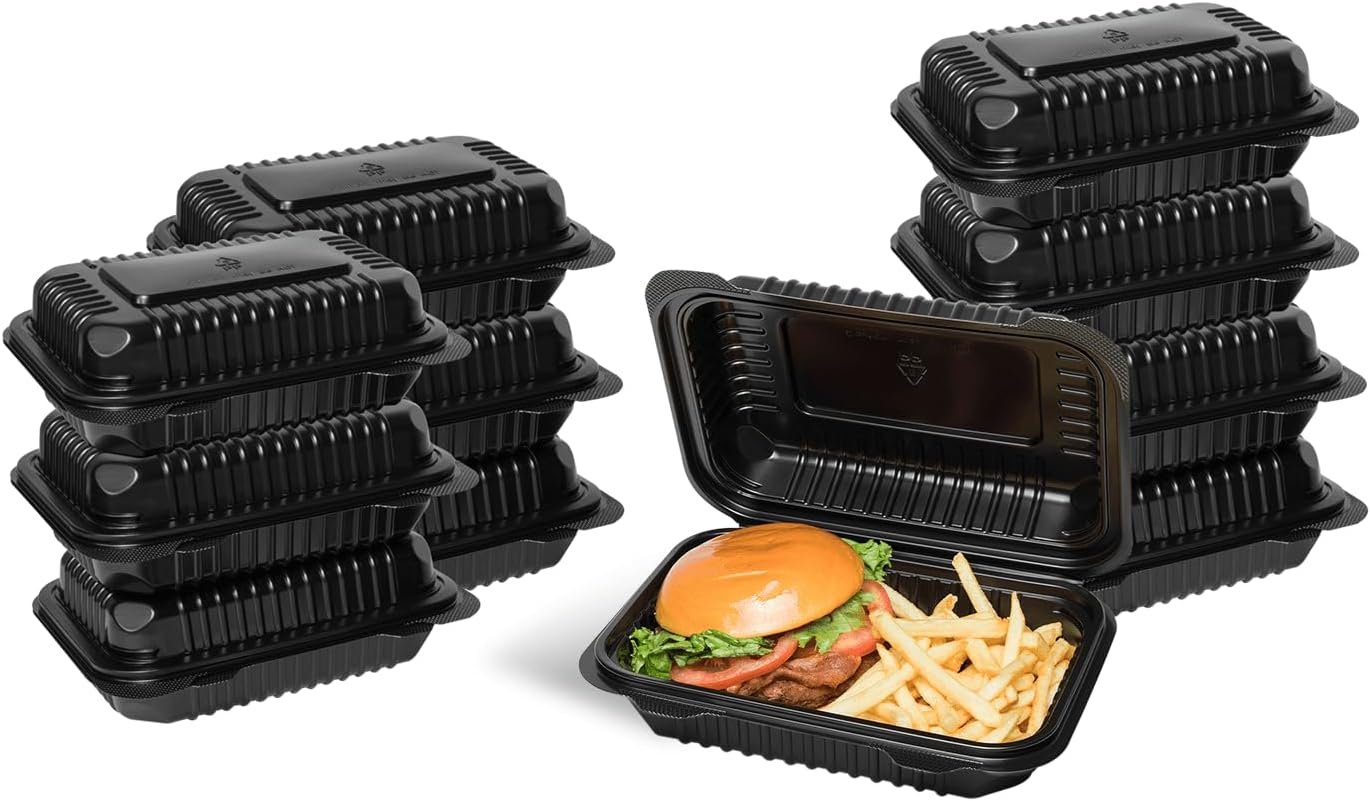 Wholesale Clamshell Takeout Food Containers 9x6 Inches 250 Count Durable Microwavable Stackable Crack-Resistant Black Boxes Factory Wholesale Clamshell Takeout Food Containers 9x6 Inches 250 Count Durable Microwavable Stackable Crack-Resistant Black Boxes Factory
