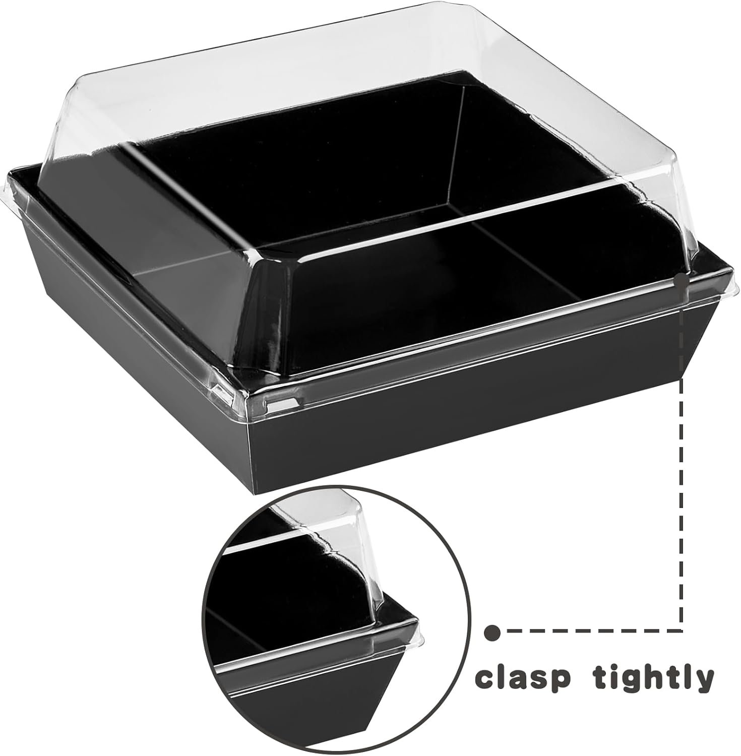 Wholesale 50-Pack 5-Inch Small Charcuterie Boxes Clear Lids Disposable Paper Dessert Bakery Containers Cookies Cupcakes Slice Cakes Strawberries Black Factory