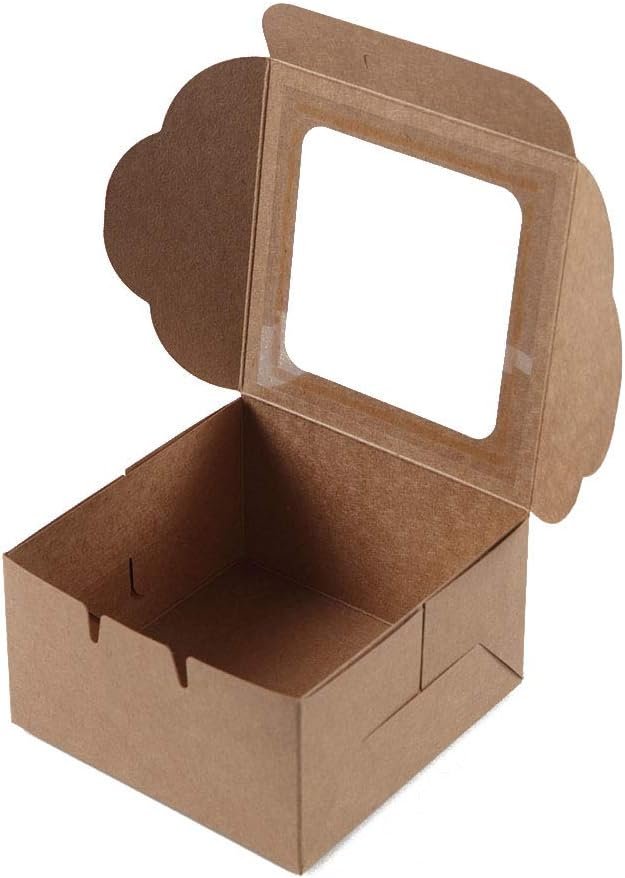 Wholesale Kraft Paper Bakery Boxes 25-Pack 4 x 2.3 x 4 Inch Single Pastry Containers with Clear Display Window for Donuts Mini Cakes Pie Slices Desserts Disposable Brown Take-Out Packaging supplier