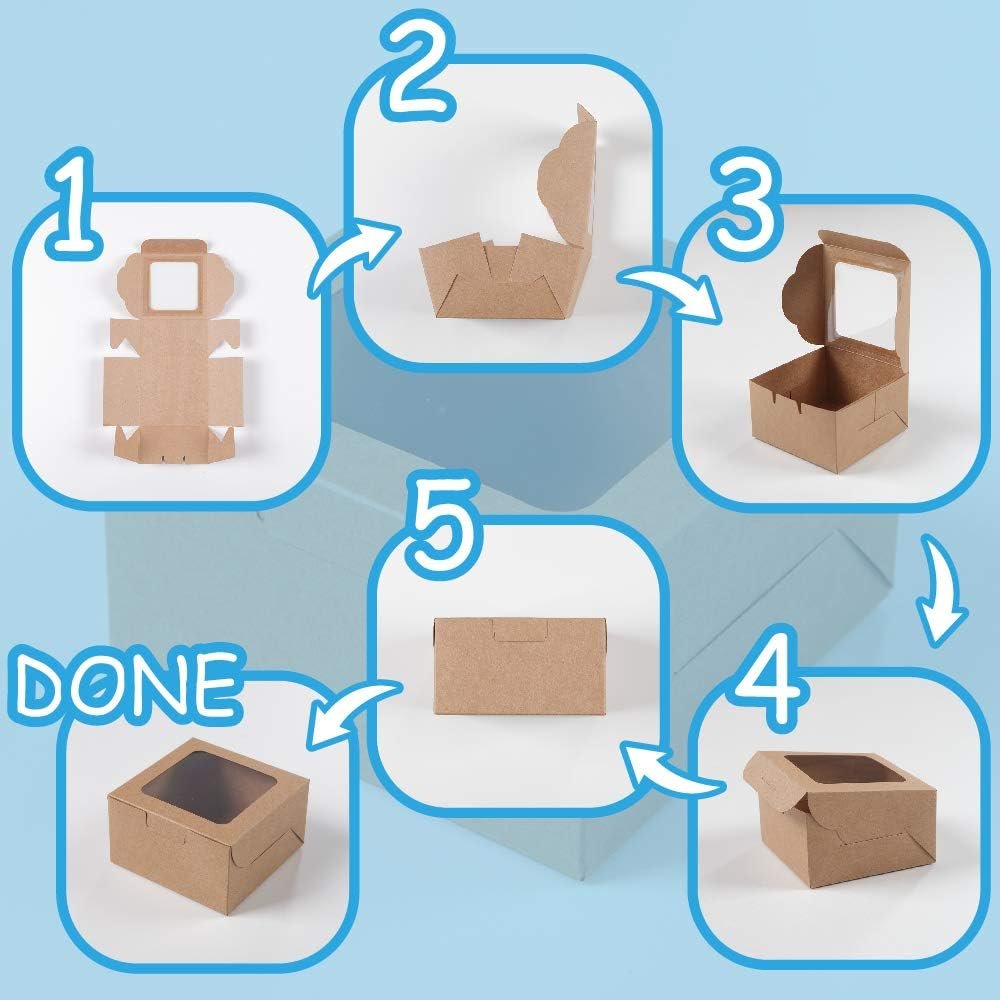 Wholesale Kraft Paper Bakery Boxes 25-Pack 4 x 2.3 x 4 Inch Single Pastry Containers with Clear Display Window for Donuts Mini Cakes Pie Slices Desserts Disposable Brown Take-Out Packaging supplier