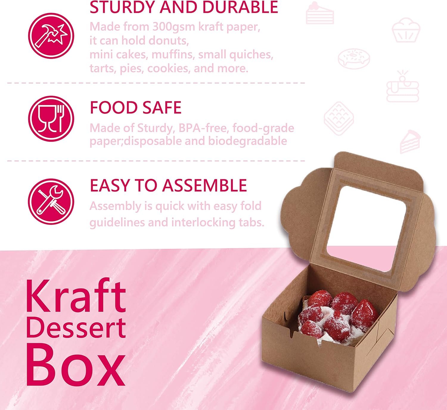 Wholesale Kraft Paper Bakery Boxes 25-Pack 4 x 2.3 x 4 Inch Single Pastry Containers with Clear Display Window for Donuts Mini Cakes Pie Slices Desserts Disposable Brown Take-Out Packaging supplier