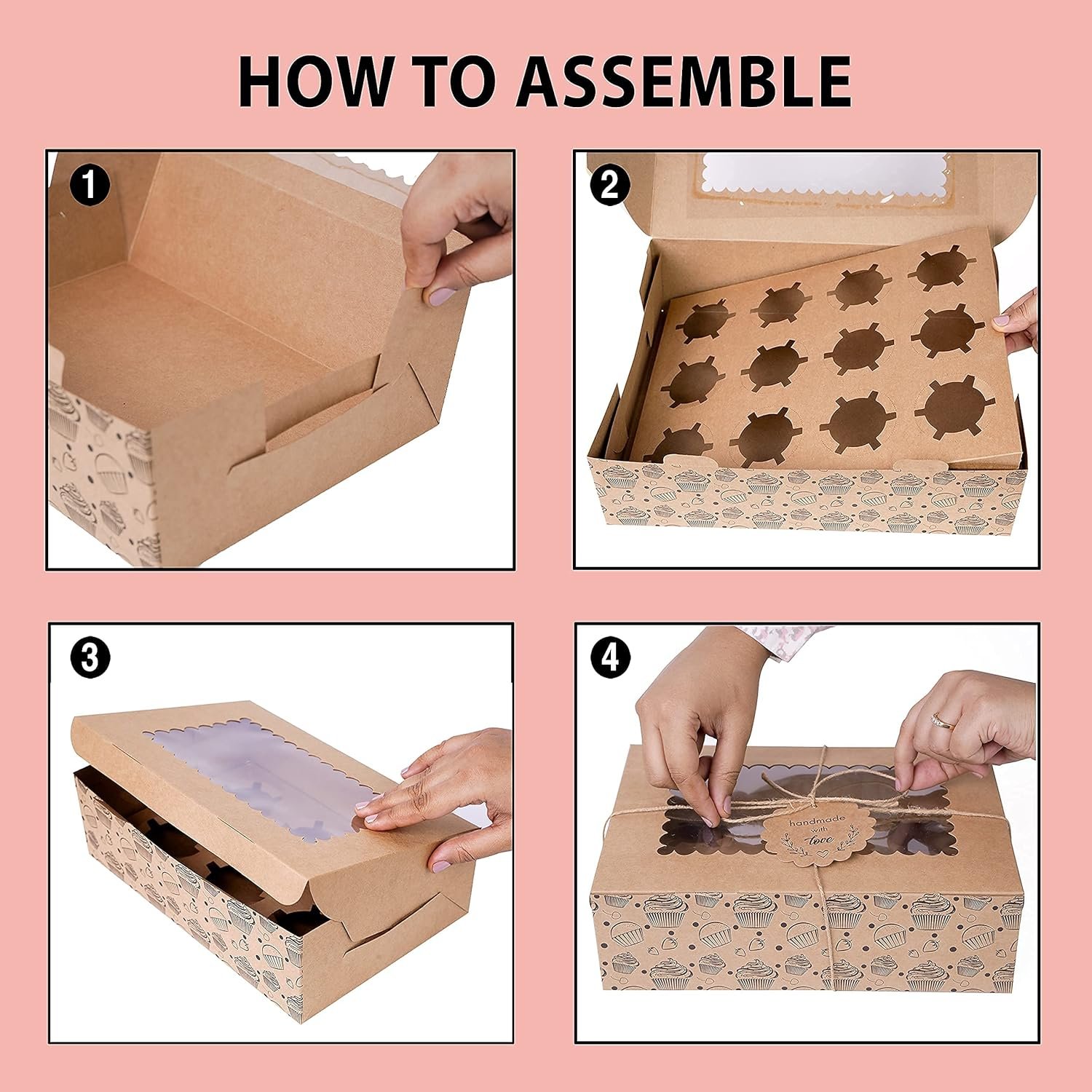 Wholesale 10-Pack Bulk Cupcake Boxes with Lids | Disposable Food Grade Kraft Holders with Window for 12 Cupcakes Cookies Muffins Pastries Long Treats Factory