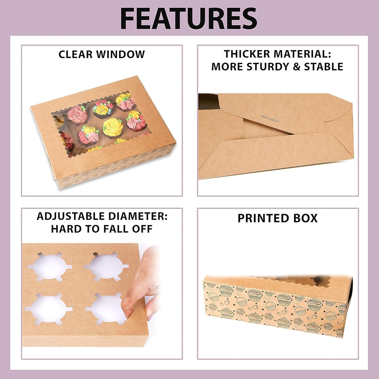 Wholesale 10-Pack Bulk Cupcake Boxes with Lids | Disposable Food Grade Kraft Holders with Window for 12 Cupcakes Cookies Muffins Pastries Long Treats Factory