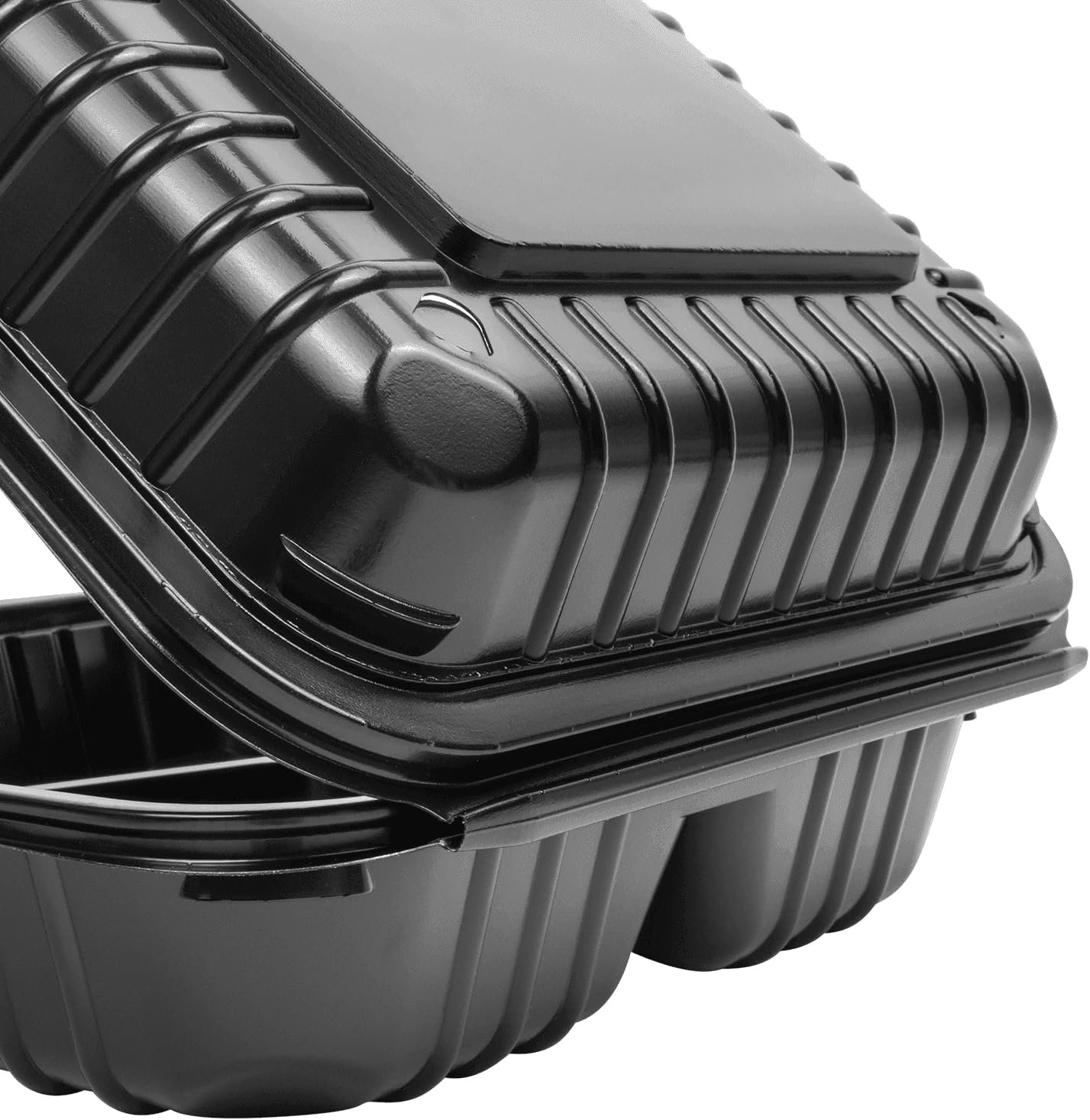 Wholesale 8x8 Inch 3-Compartment Clamshell Takeout Food Containers 250 Count Durable Microwavable Stackable Crack-Resistant Black To Go Boxes Factory