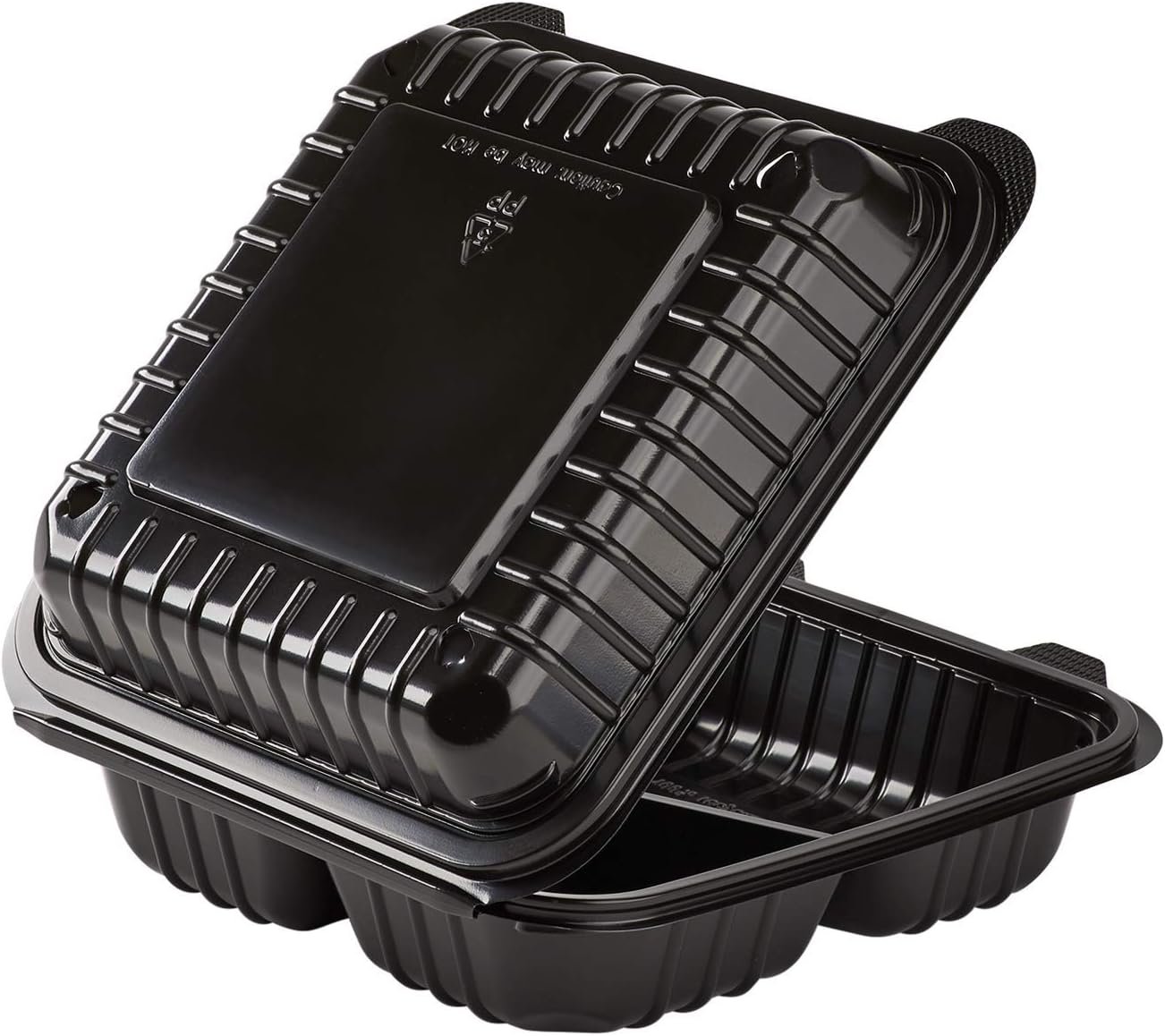 Wholesale 8x8 Inch 3-Compartment Clamshell Takeout Food Containers 250 Count Durable Microwavable Stackable Crack-Resistant Black To Go Boxes Factory