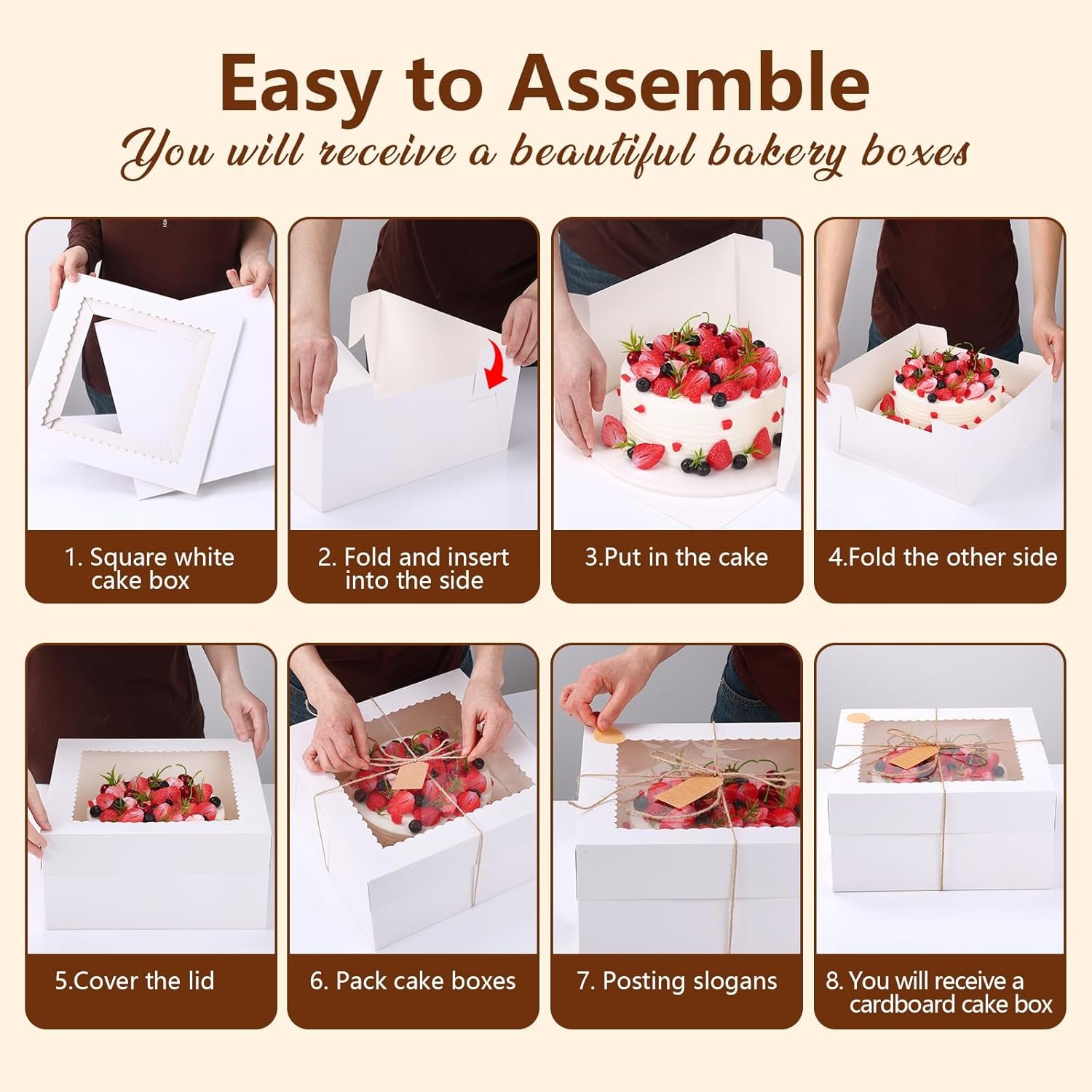 Wholesale 12x12x6 Inch Square Cake Boxes Bulk 4 Pack with Window Lids Disposable Bakery Containers for Cookies Large Pastries Valentine's Easter Mother's Day Factory Wholesale 12x12x6 Inch Square Cake Boxes Bulk 4 Pack with Window Lids Disposable Bakery Containers for Cookies Large Pastries Valentine's Easter Mother's Day Factory