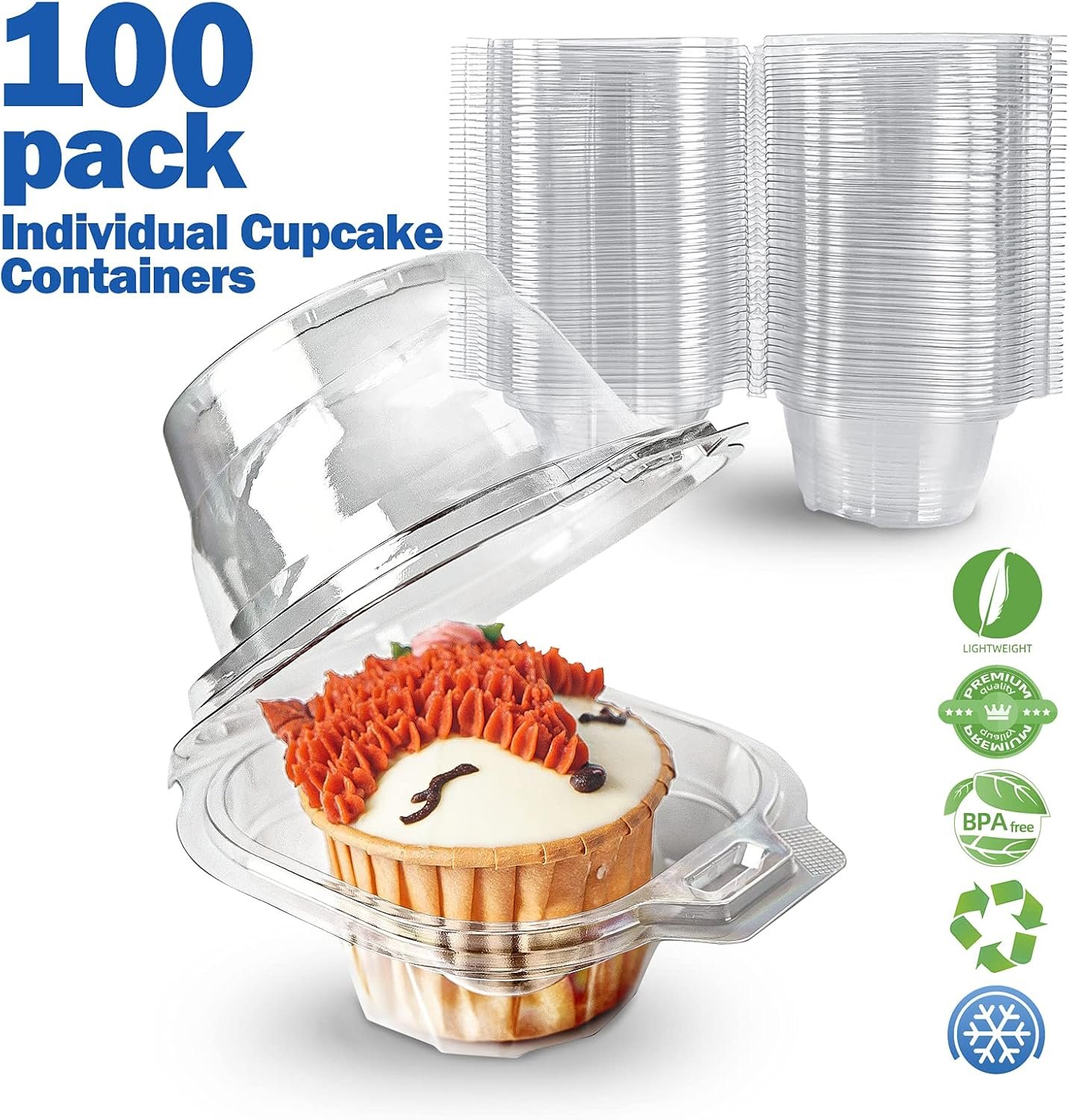 Wholesale 100 Pack Stackable Individual Cupcake Containers Single Compartment Deep Dome Clear Plastic BPA-Free Disposable Holders Factory