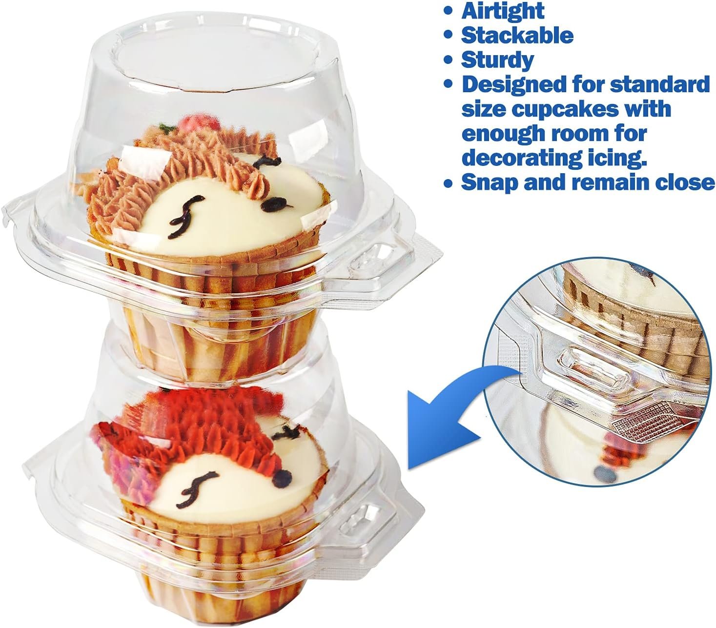 Wholesale 100 Pack Stackable Individual Cupcake Containers Single Compartment Deep Dome Clear Plastic BPA-Free Disposable Holders Factory
