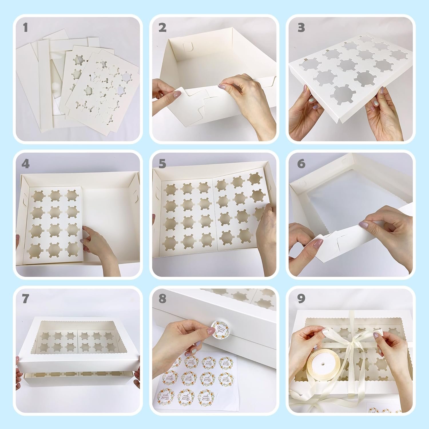 Wholesale 6-Pack Mini Cupcake Boxes Hold 24 Cupcakes White Bakery with Window Ribbon Stickers Included Factory Wholesale 6-Pack Mini Cupcake Boxes Hold 24 Cupcakes White Bakery with Window Ribbon Stickers Included Factory