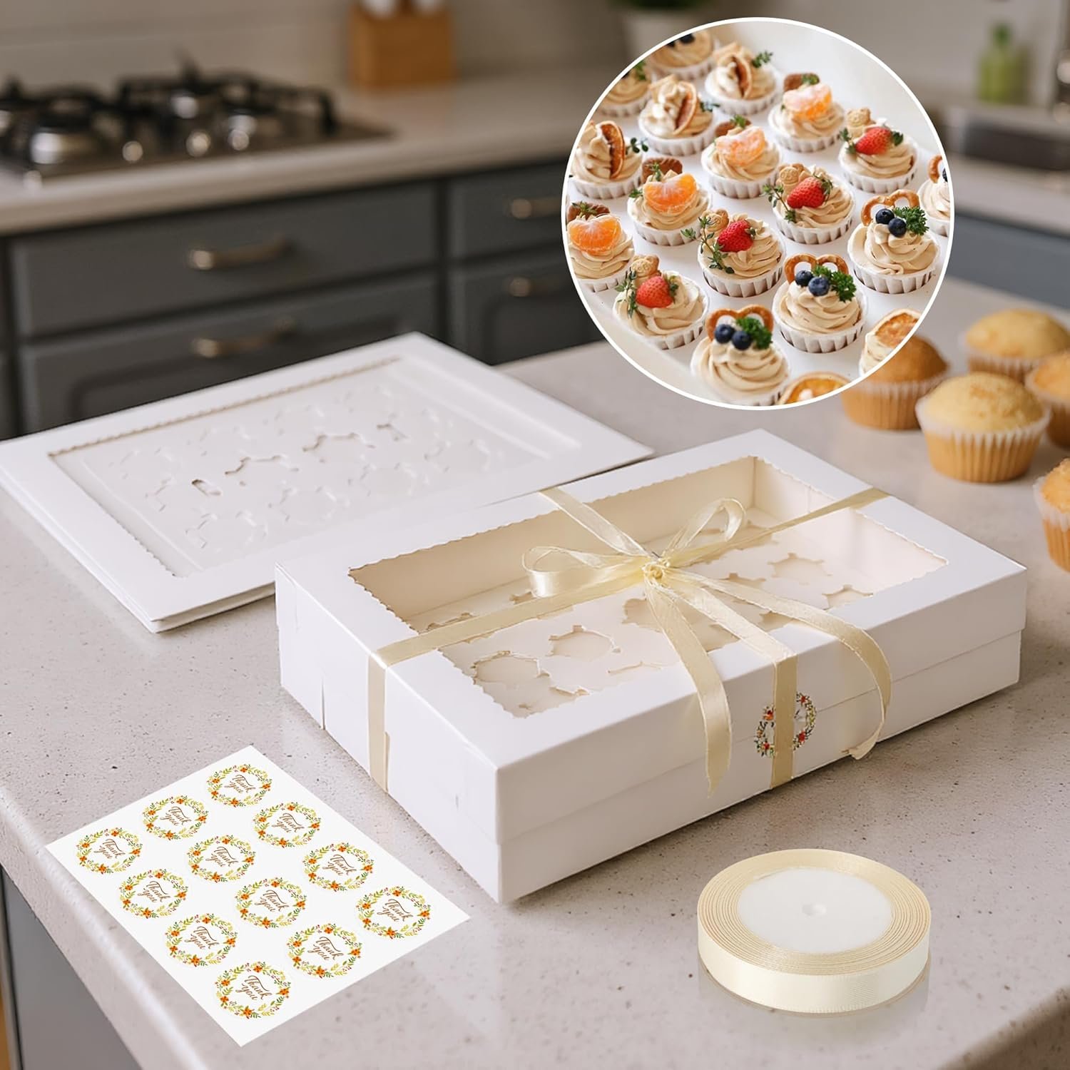 Wholesale 6-Pack Mini Cupcake Boxes Hold 24 Cupcakes White Bakery with Window Ribbon Stickers Included Factory Wholesale 6-Pack Mini Cupcake Boxes Hold 24 Cupcakes White Bakery with Window Ribbon Stickers Included Factory